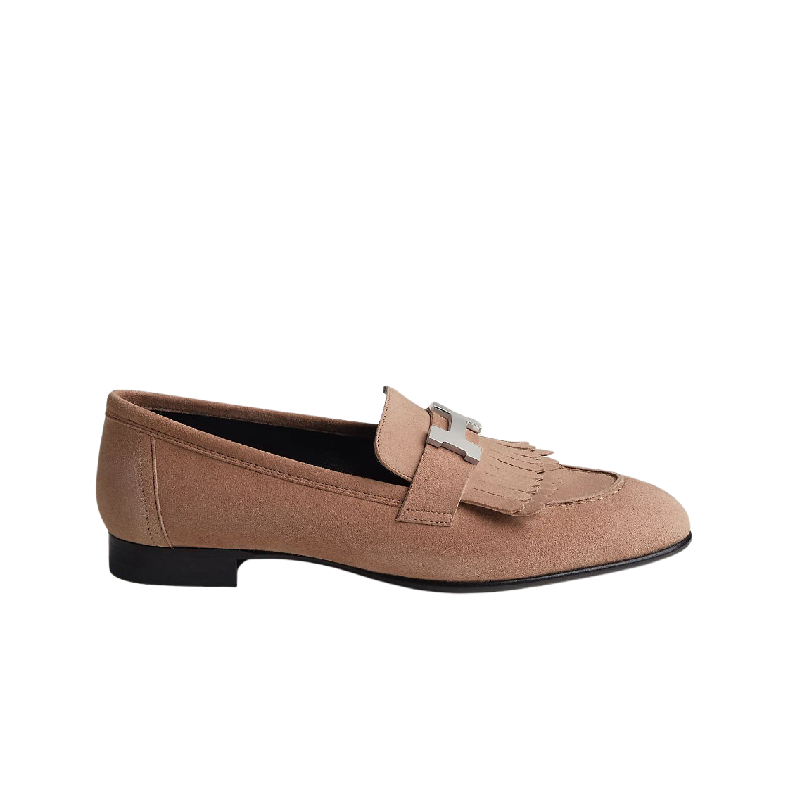 H181071ZVE (W) Hermes Royal Loafer Suede Goatskin & Palladium Rose Perle
