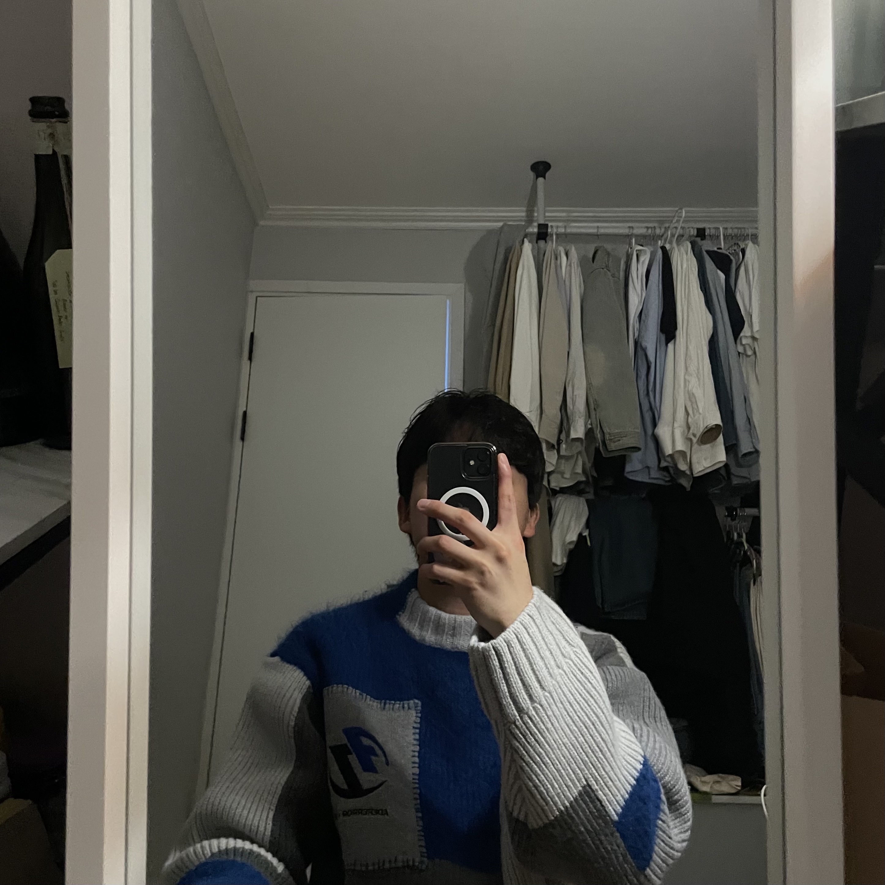 Zara x Ader Error Patchwork Oversize Knit Sweater Multicolor 착용 스타일 - 1