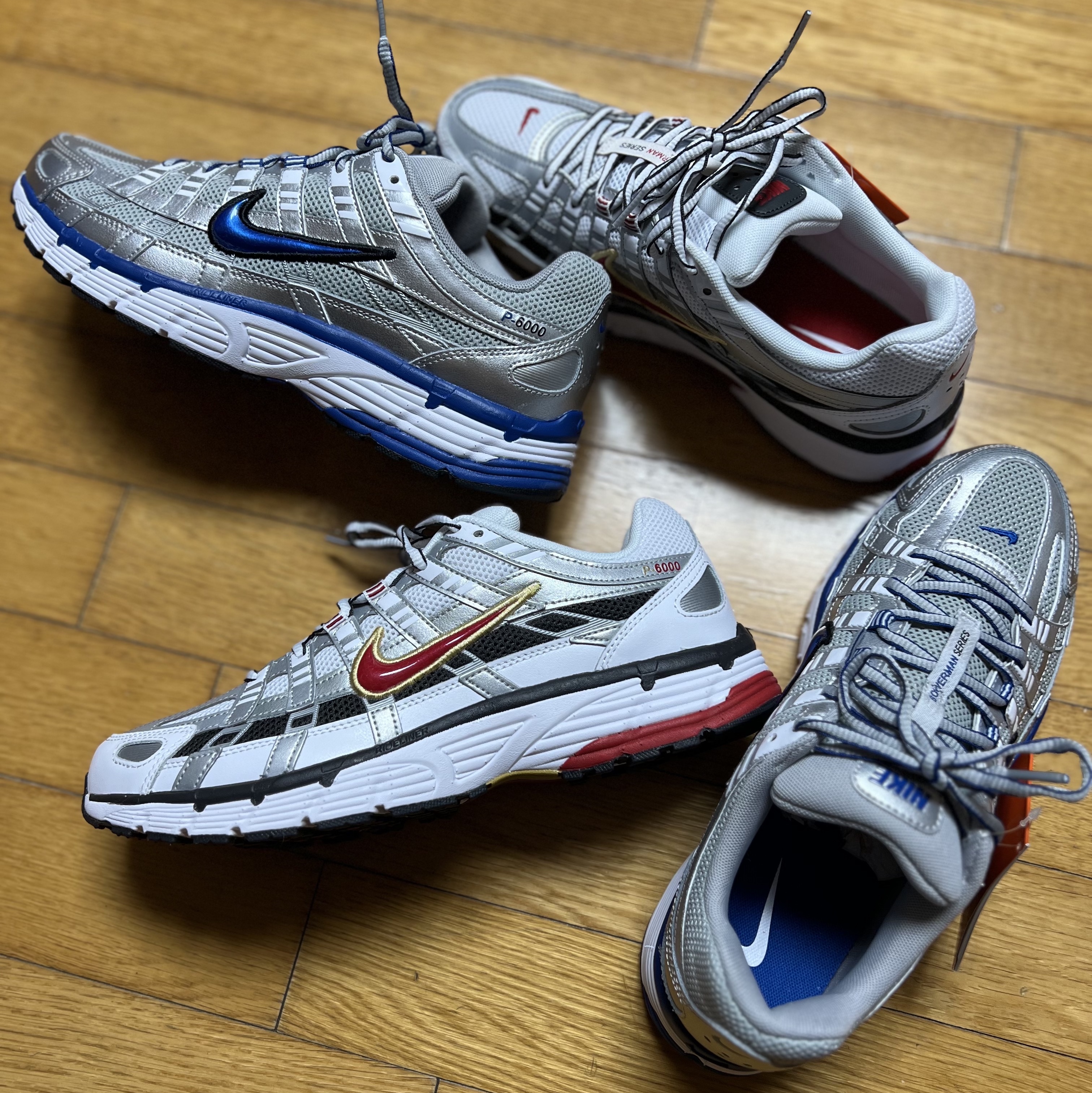 (W) Nike P-6000 Metallic Silver Red, (W) Nike P-6000 Laser Blue 착용 스타일