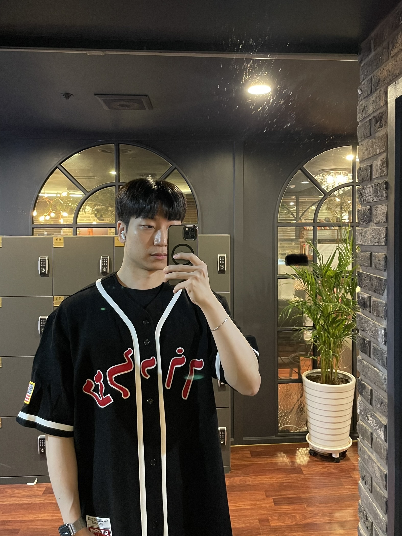 Supreme Mitchell & Ness Wool Baseball Jersey Black - 23FW 착용 스타일 - 1