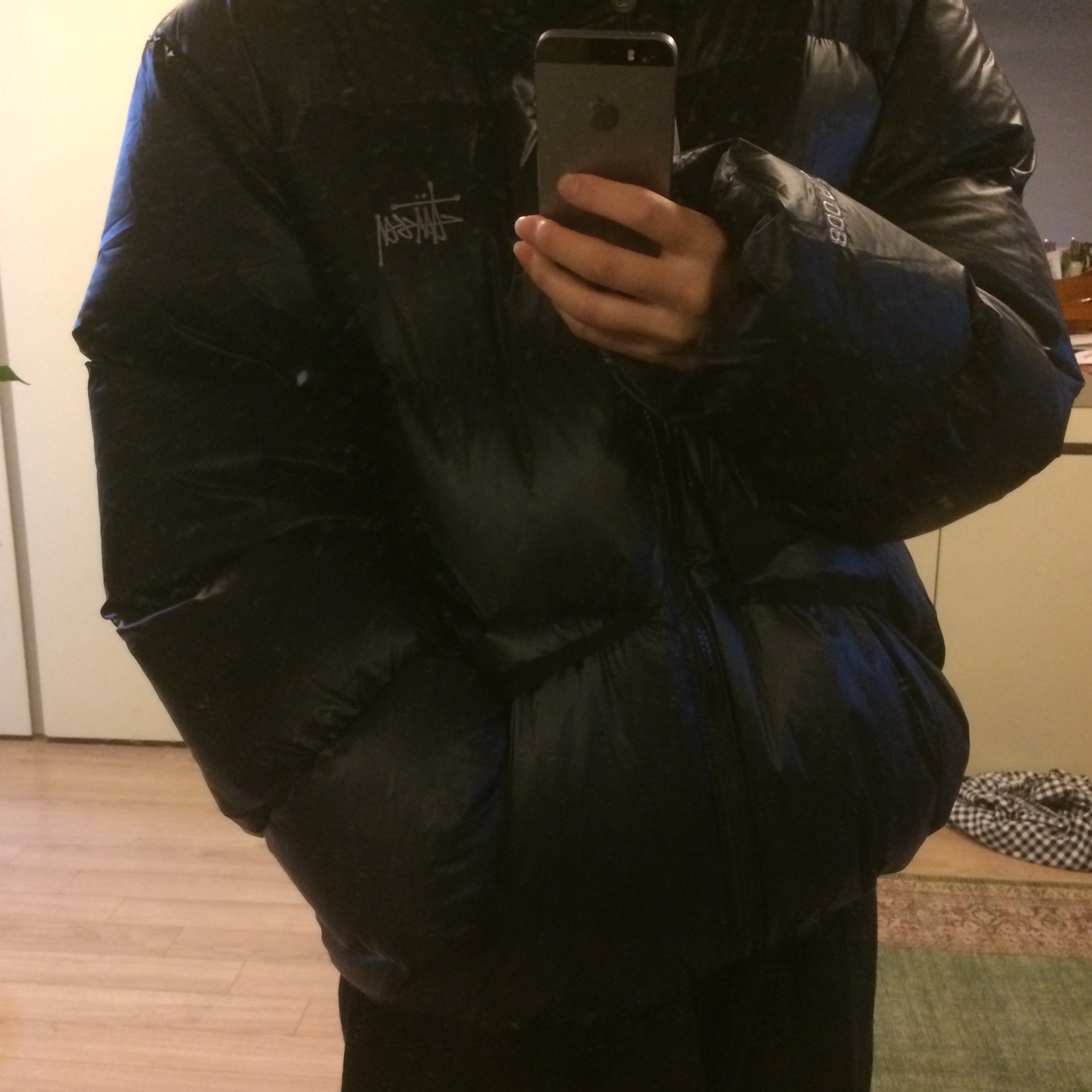 Stussy Down Parka Micro Ripstop Phantom Black 착용 스타일 - 1