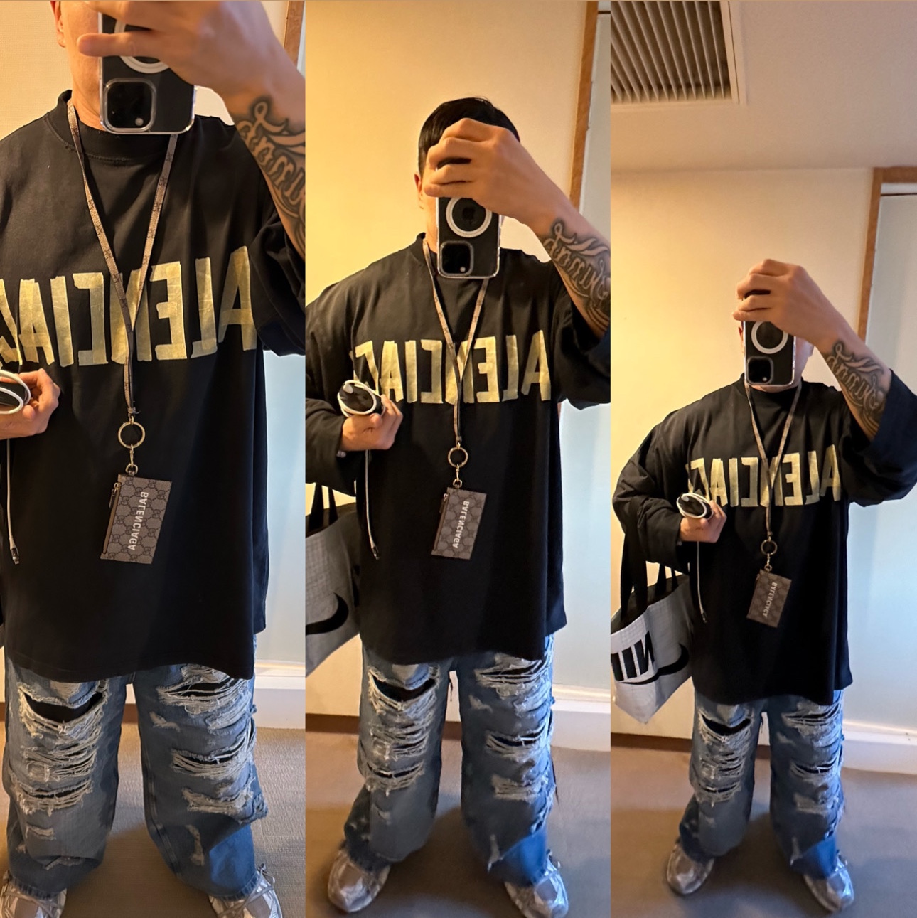 Balenciaga Tape Type Long Sleeve T-Shirt Oversized Fit Faded Black, Balenciaga 3XL Sneakers Light Beige 착용 스타일