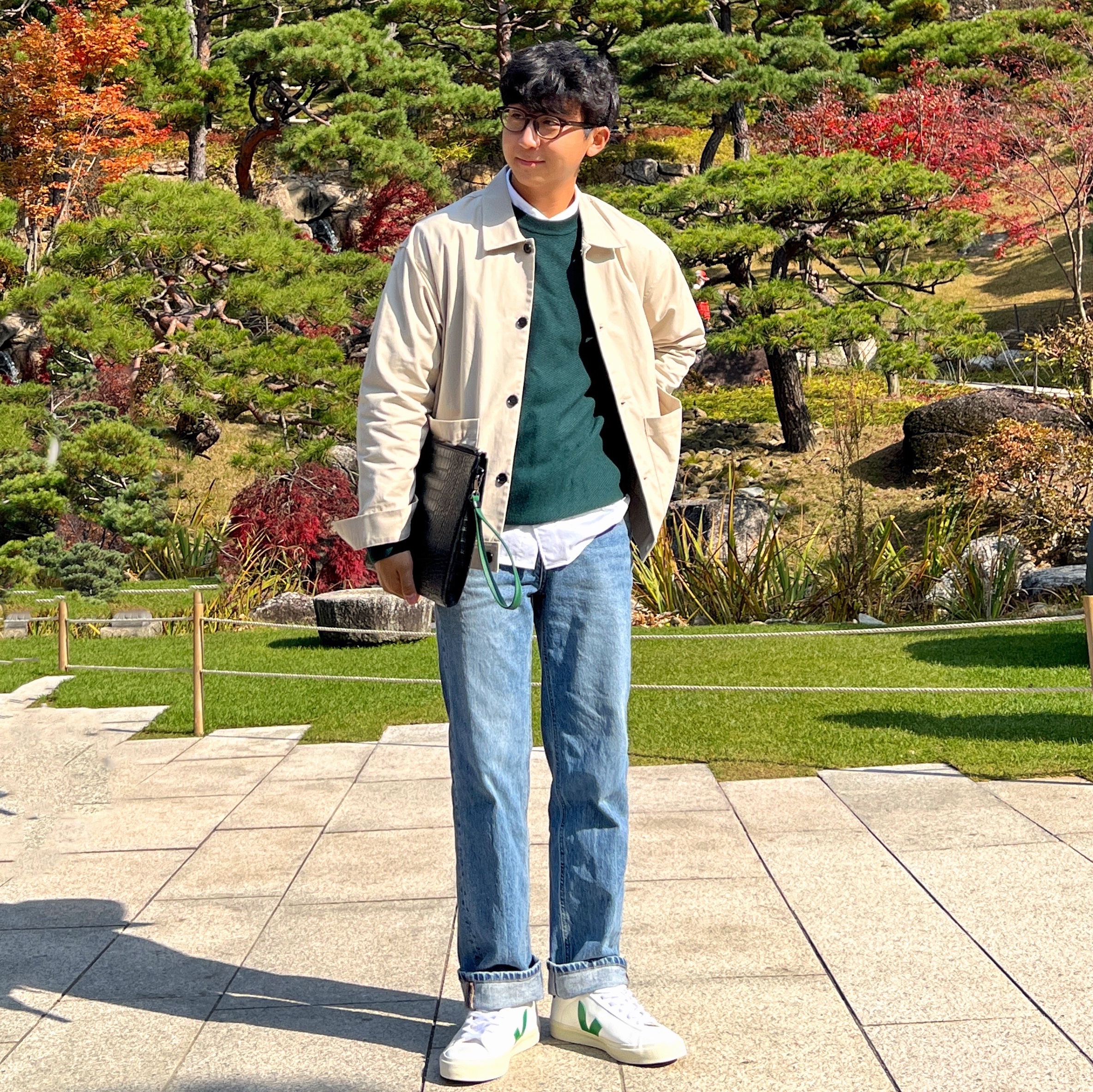 Lacoste Basic Crewneck Pullover Green 착용 스타일