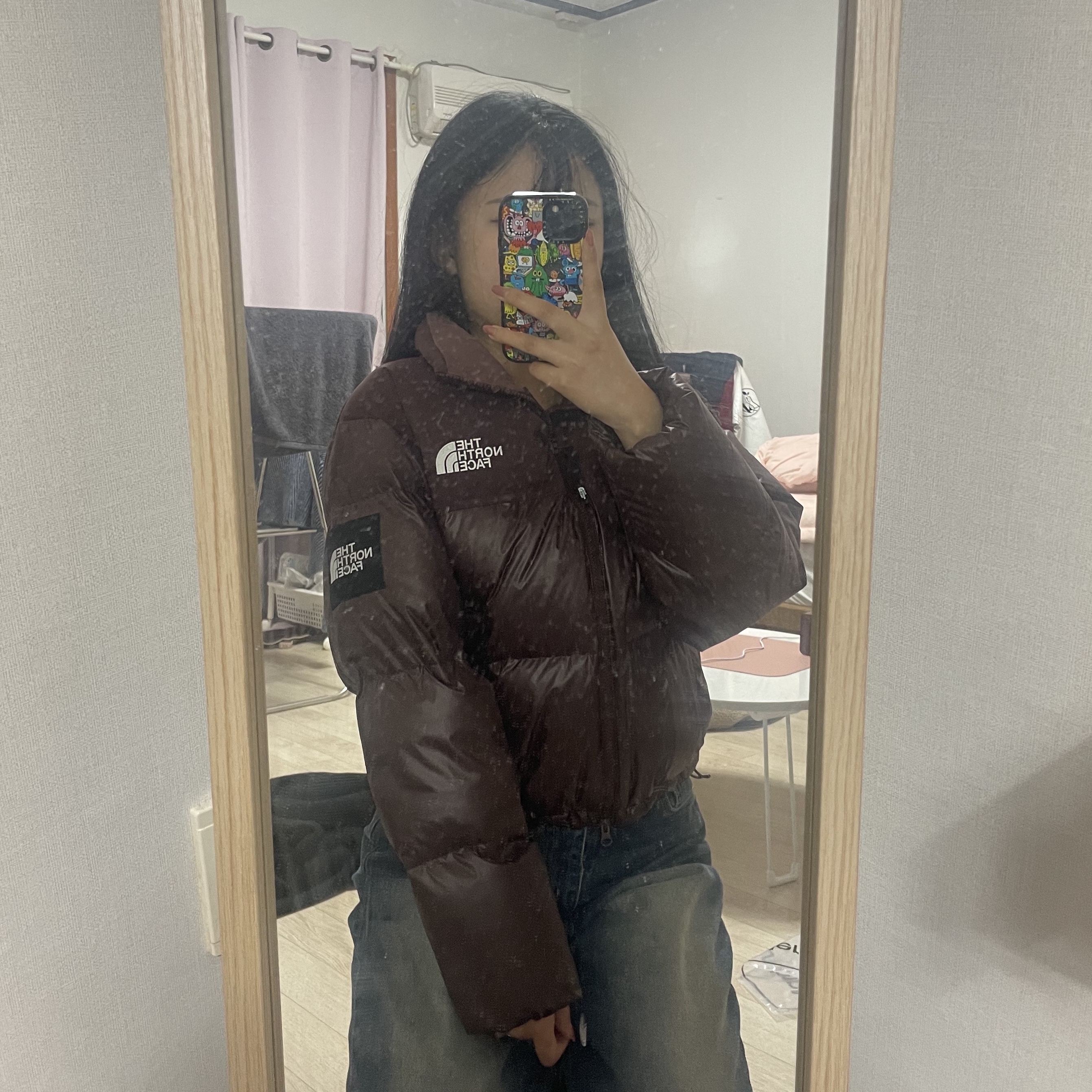 (W) The North Face White Label Novelty Nuptse Down Jacket Cocoa Brown 착용 스타일 - 5