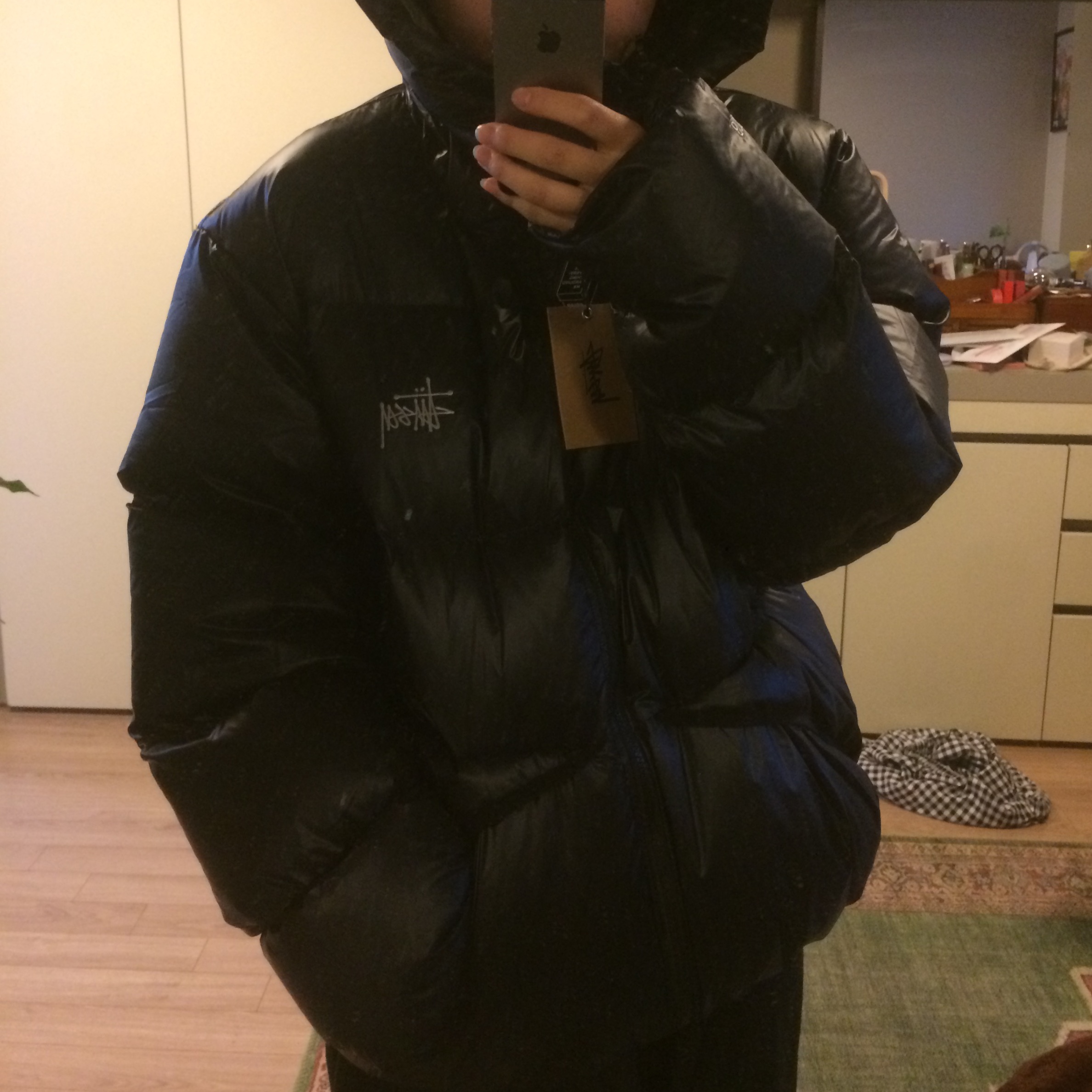 Stussy Down Parka Micro Ripstop Phantom Black 착용 스타일 - 2