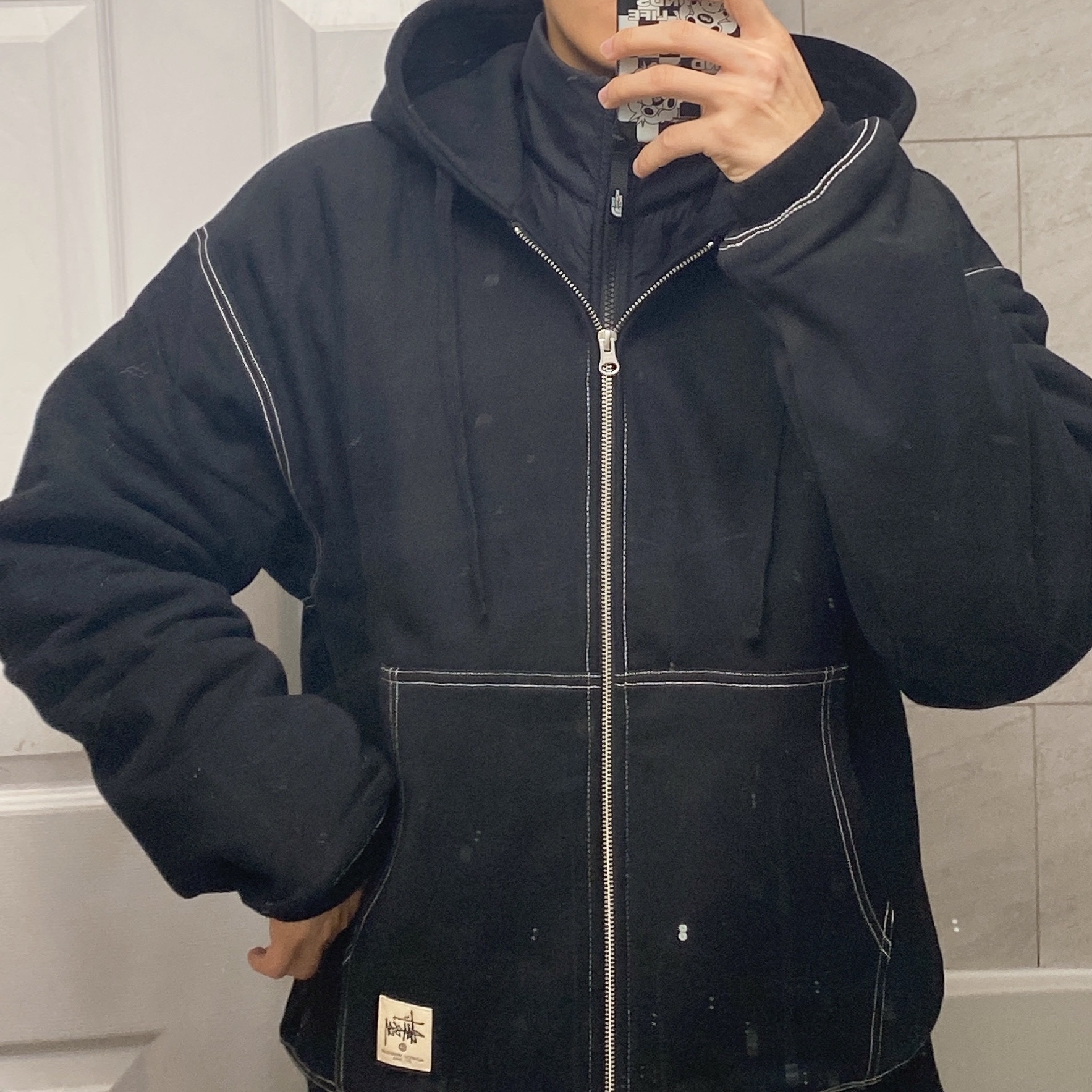 Stussy Double Face Label Zip Hoodie Black 착용 스타일