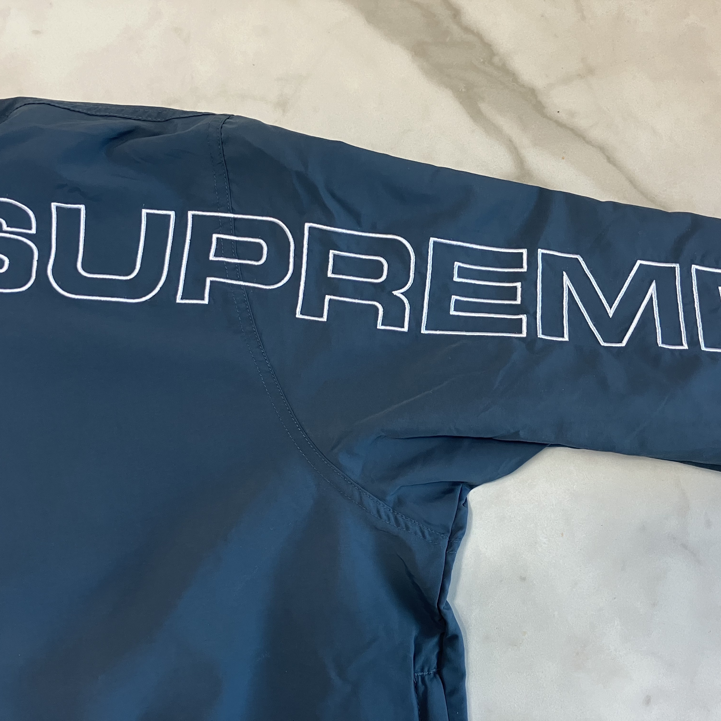 Supreme Spellout Embroidered Track Jacket Dark Blue - 23FW 착용 스타일