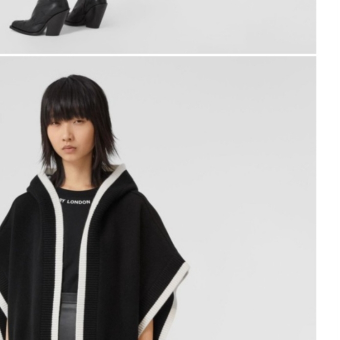 (W) Burberry Logo Graphic Wool Cashmere Jacquard Hooded Cape Black 착용 스타일 - 2