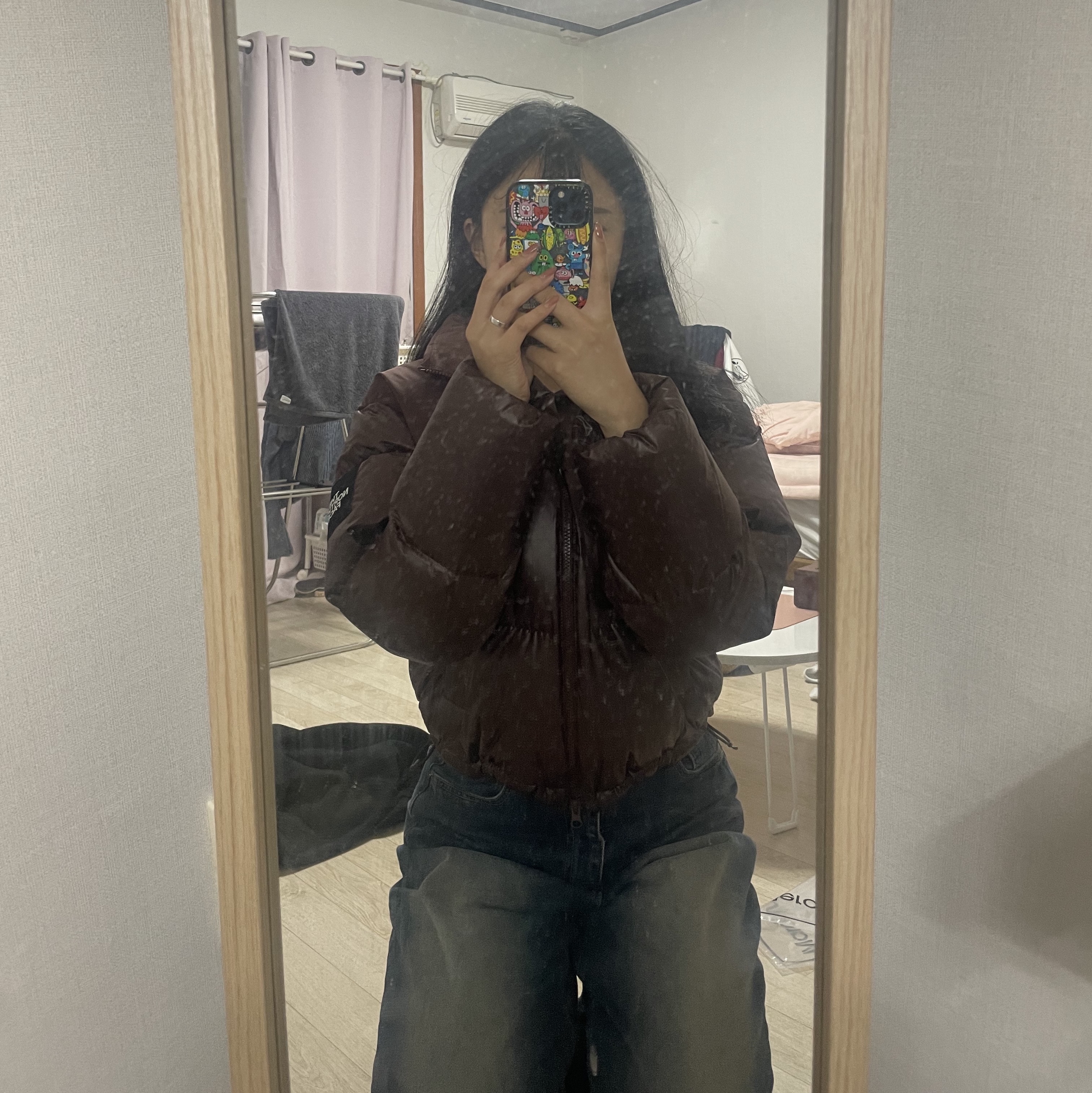 (W) The North Face White Label Novelty Nuptse Down Jacket Cocoa Brown 착용 스타일 - 1