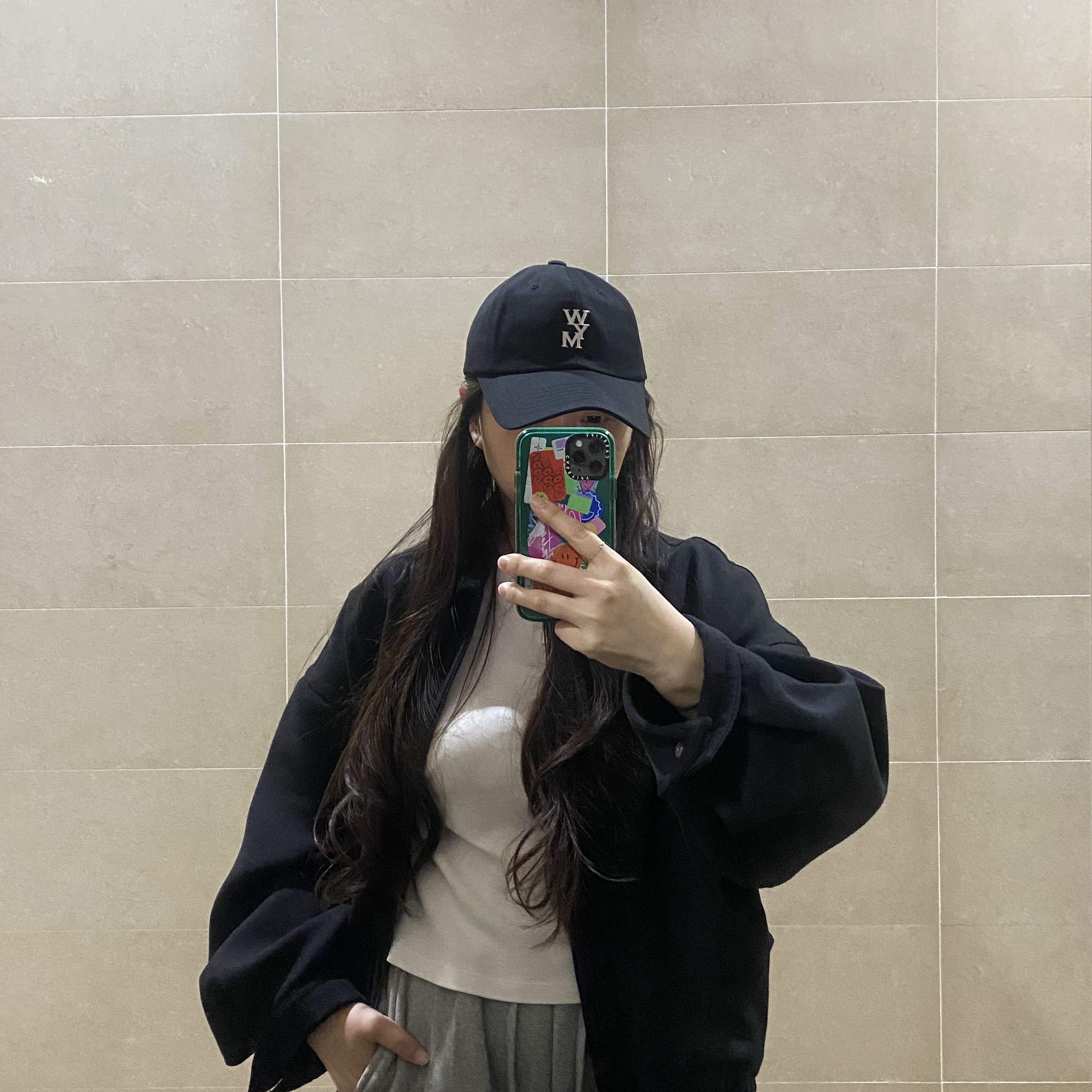 Wooyoungmi White Logo Ball Cap Black, Zara x Ader Error Oversize Collar Bomber Jacket Black 착용 스타일