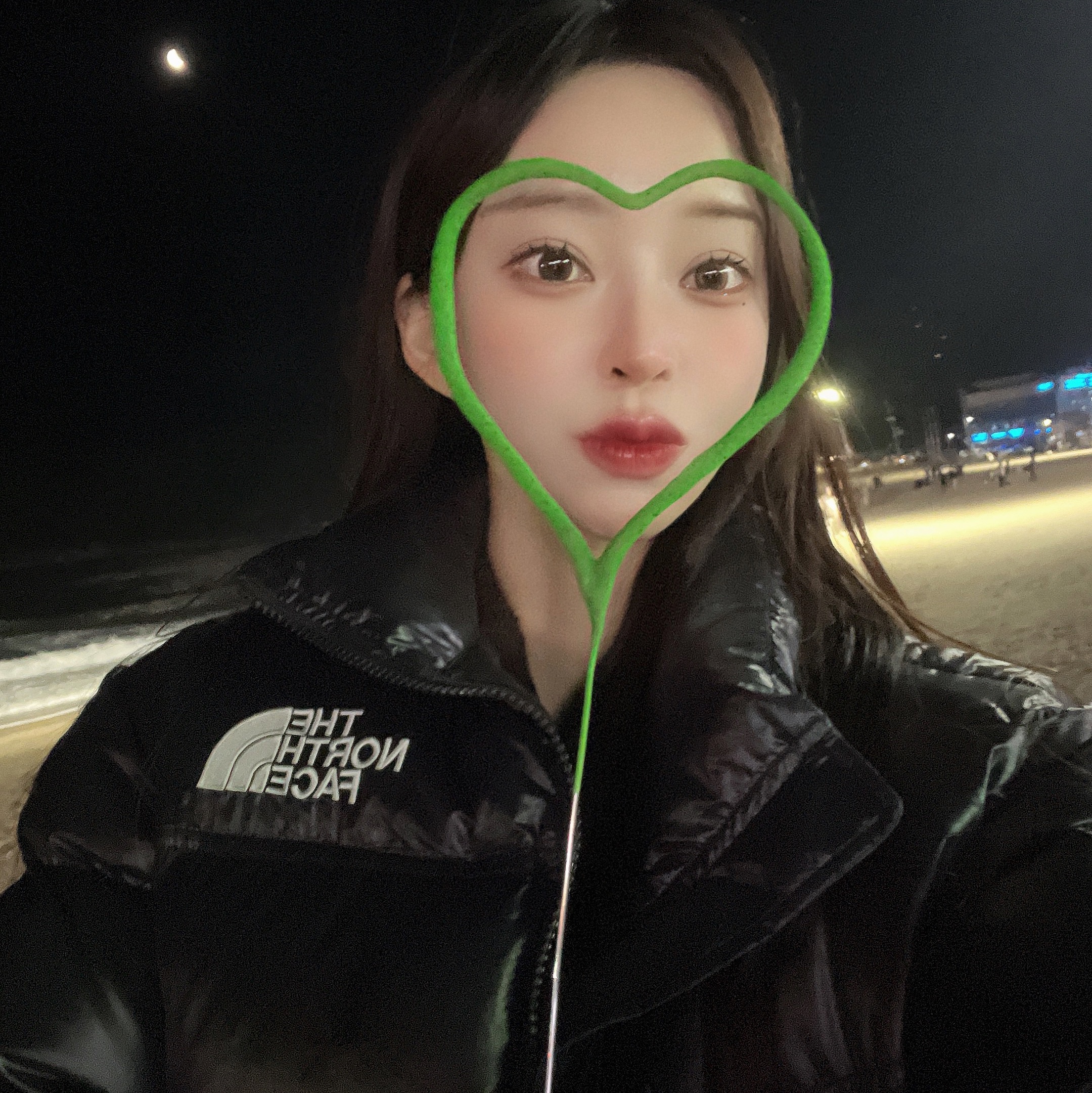 (W) The North Face Nuptse Short Jacket Black 착용 스타일 - 2