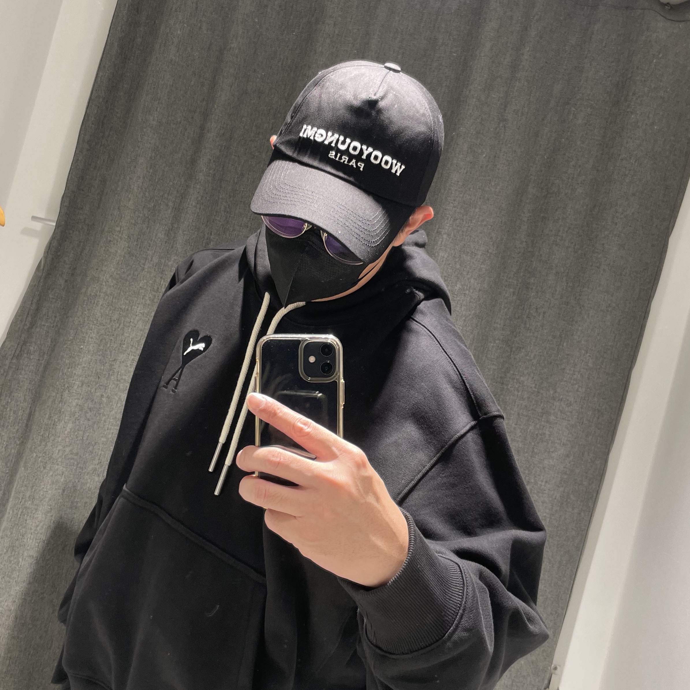Wooyoungmi Embroidered Ball Cap Black - 23SS, Puma x AMI Hoodie Black 착용 스타일