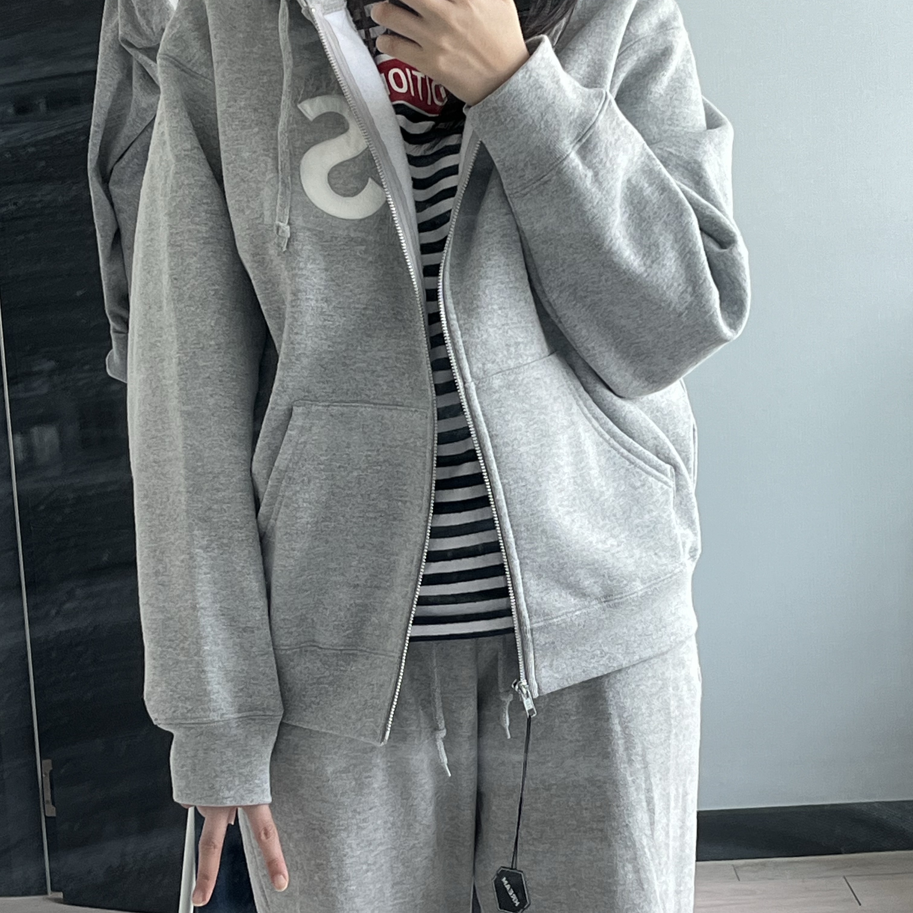Supreme S Logo Zip Up Hooded Sweatshirt Heather Grey - 23FW 착용 스타일 - 4