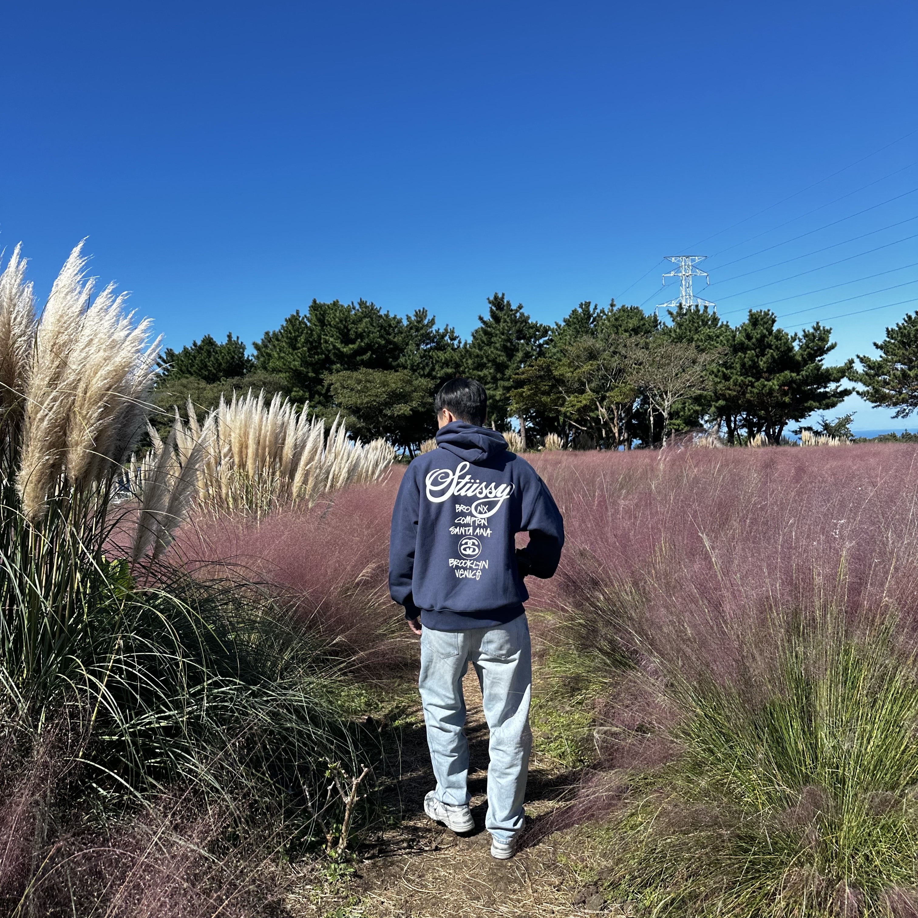 Stussy World Tour Hoodie Navy 2023, (W) New Balance 993 Made in USA Grey - B Standard 착용 스타일