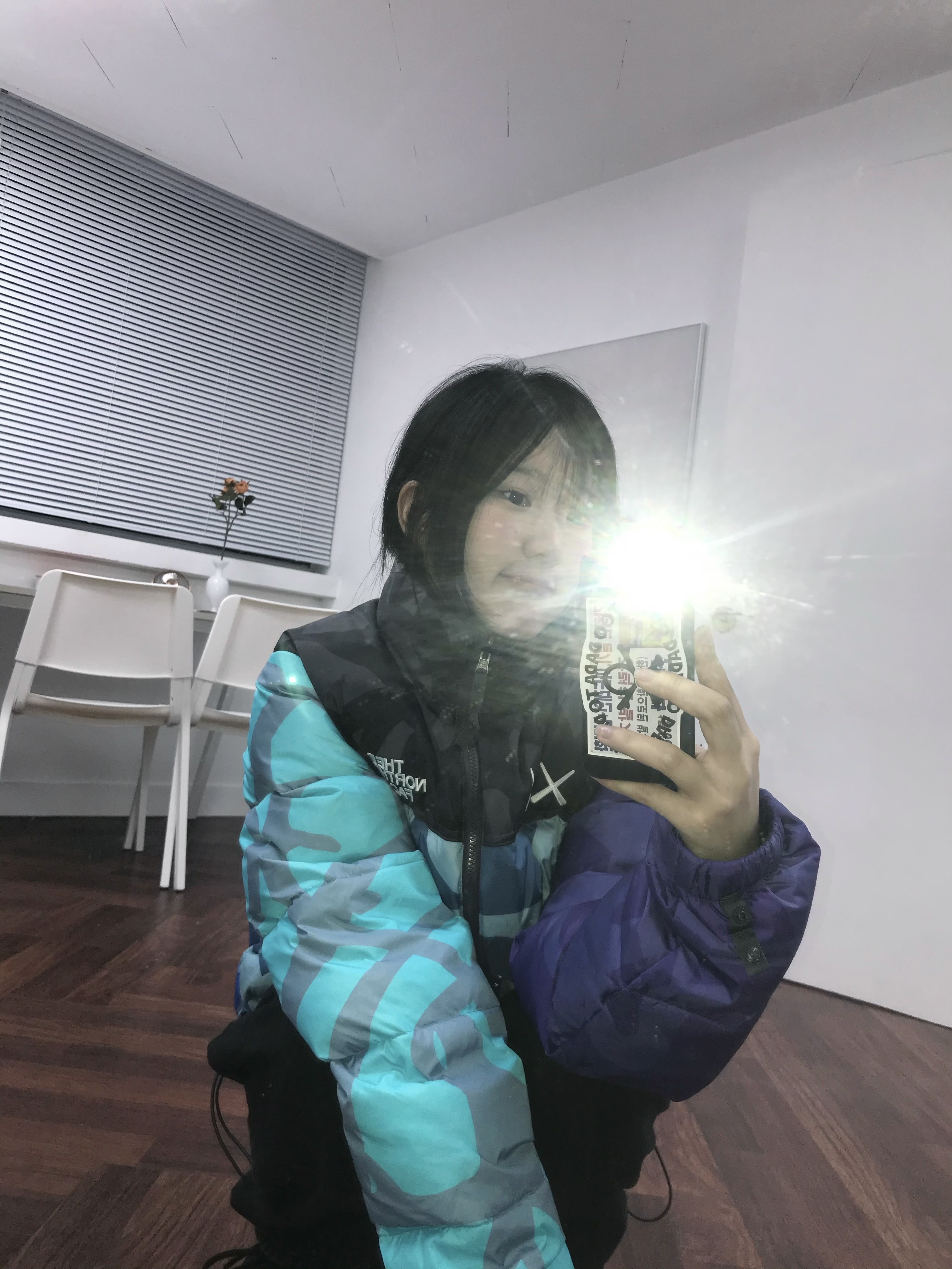 The North Face x Kaws 1996 Retro Nuptse Jacket Monterey Blue 착용 스타일