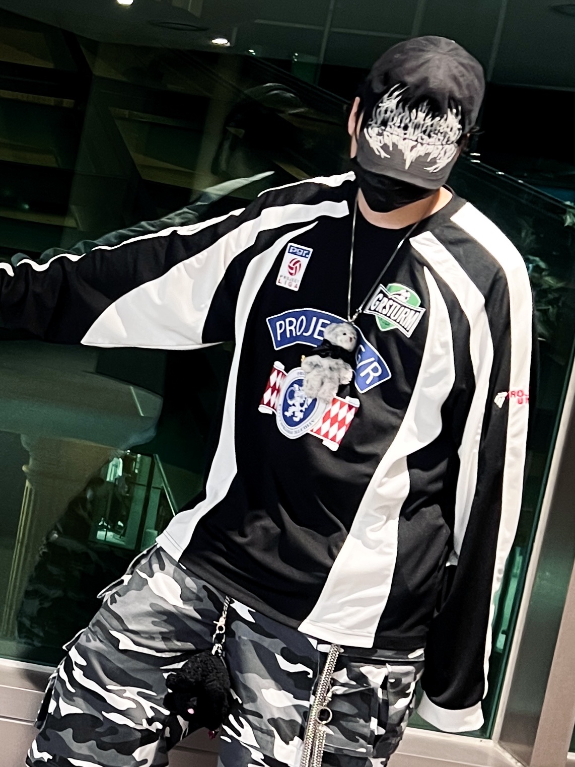 Project G/R Long Sleeve Football Jersey Black, Project G/R Metalic Logo Cap Black 착용 스타일 - 4