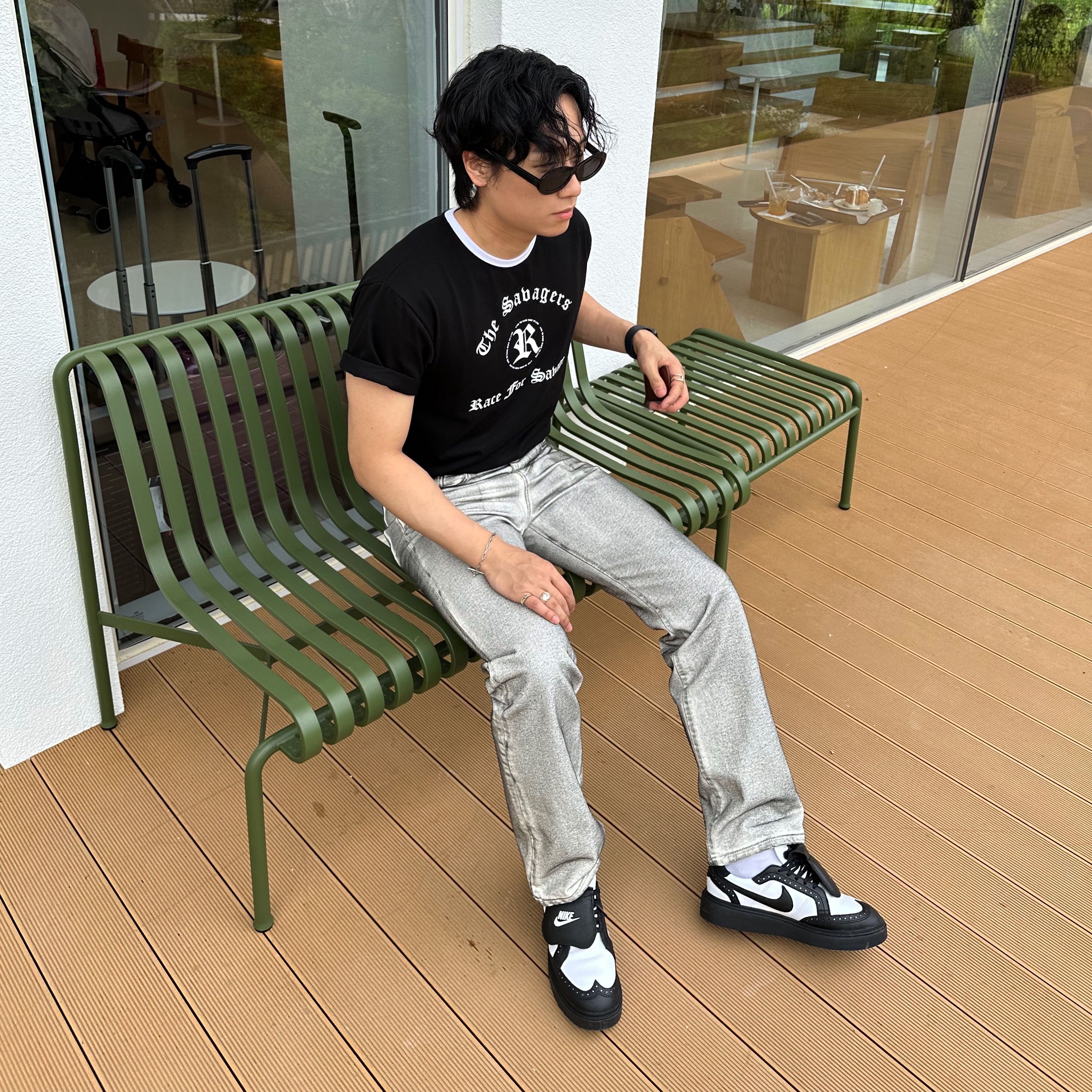 Nike x Peaceminusone Kwondo1 Black and White 착용 스타일