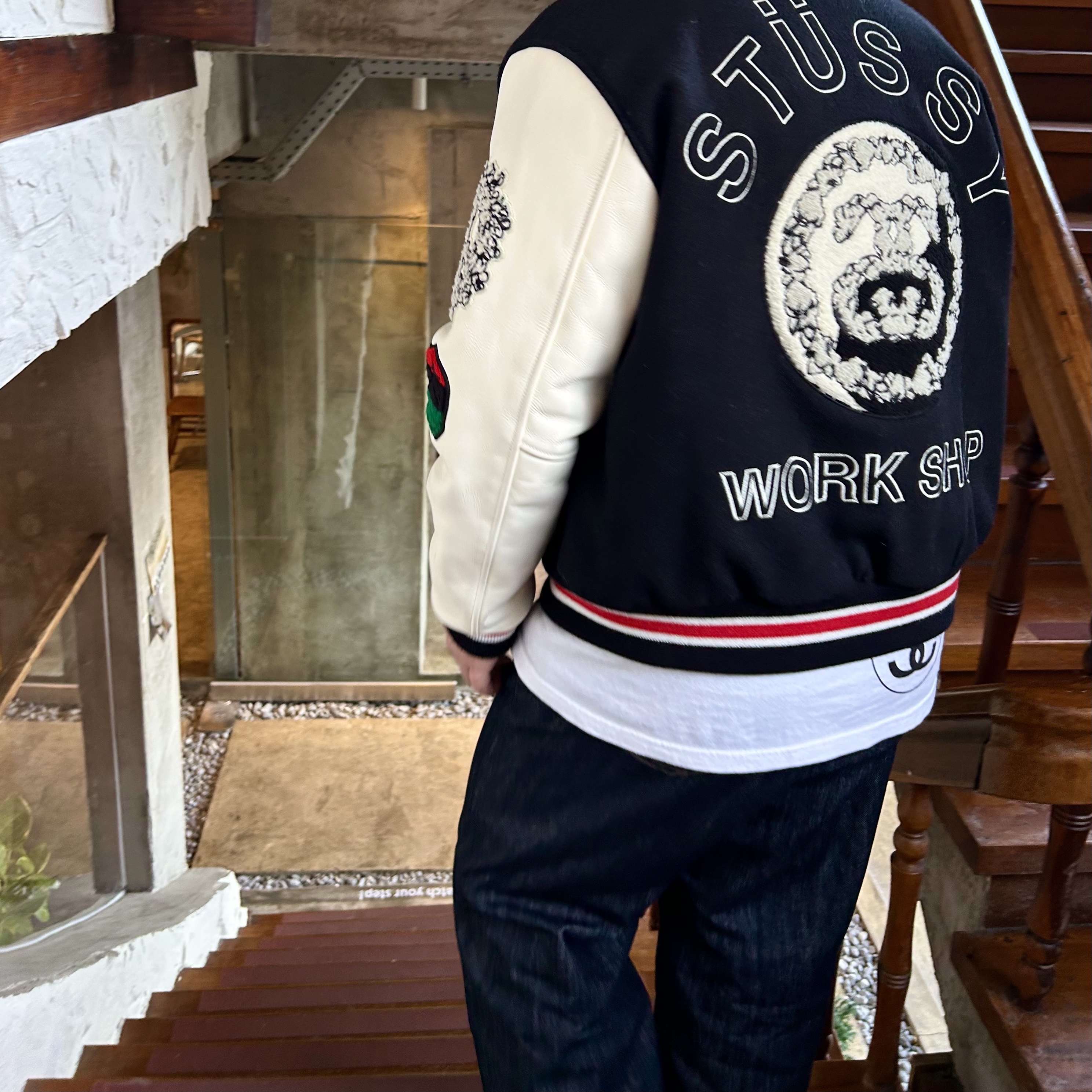 Stussy x Our Legacy x Denim Tears TTL Varsity Jacket Black, Stussy x Takahiromiyashita The Soloist 40 WT T-Shirt 착용 스타일 - 1