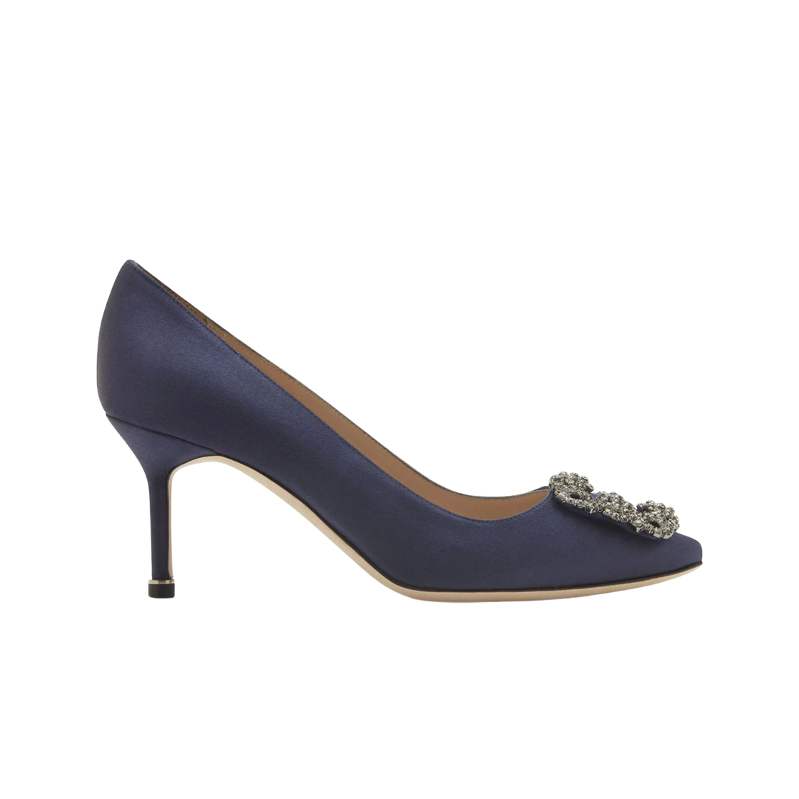 (W) 마놀로 블라닉 한기시 70 사틴 쥬얼 버클 펌프스 네이비 블루((W) Manolo Blahnik Hangisi 70 Navy Blue Satin Jewel Buckle Pumps) - 1