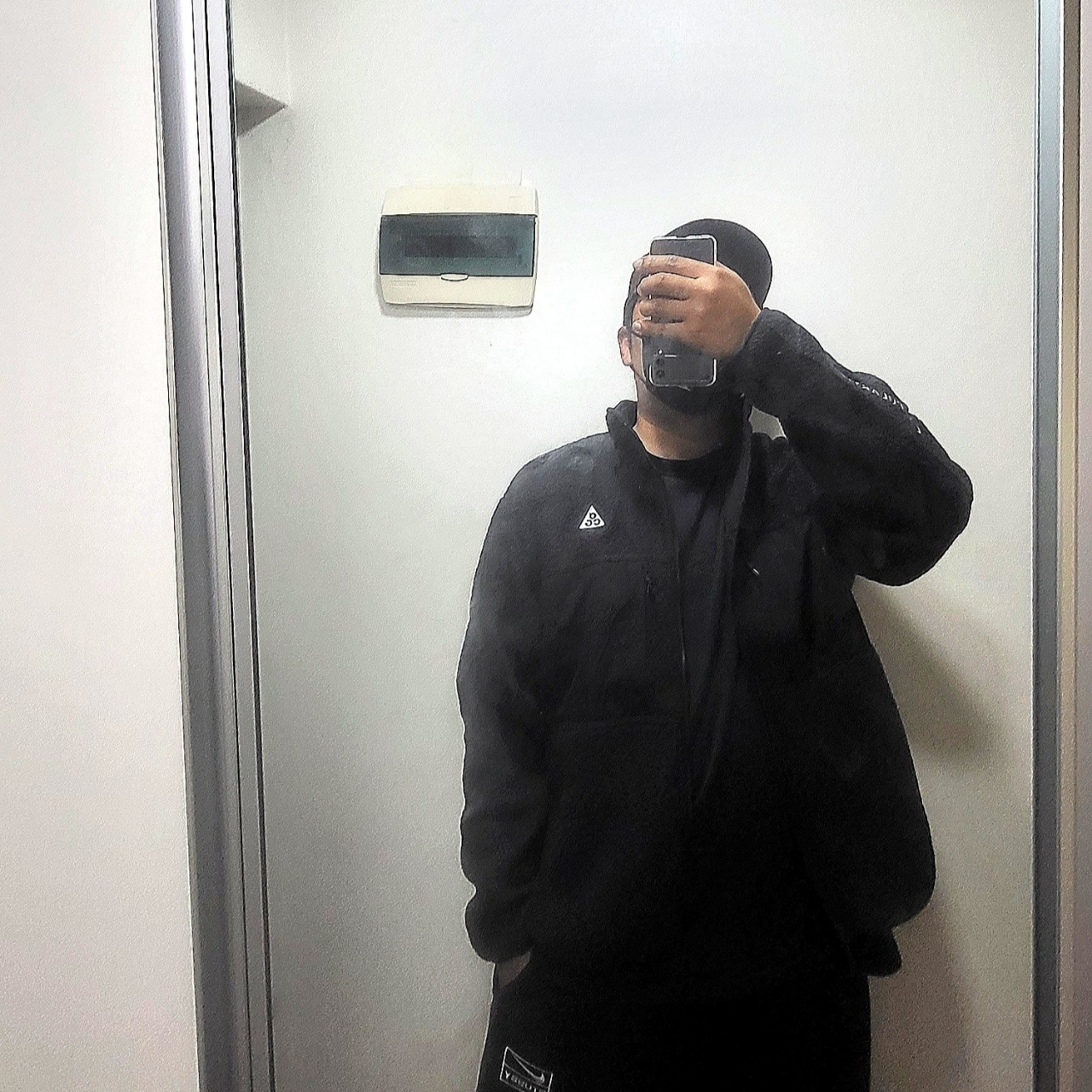 Nike ACG Arctic Wolf Full Zip Top Black Anthracite - Asia, Nike x Stussy NRG Washed Fleece Pants Black (DO5296-010) 착용 스타일