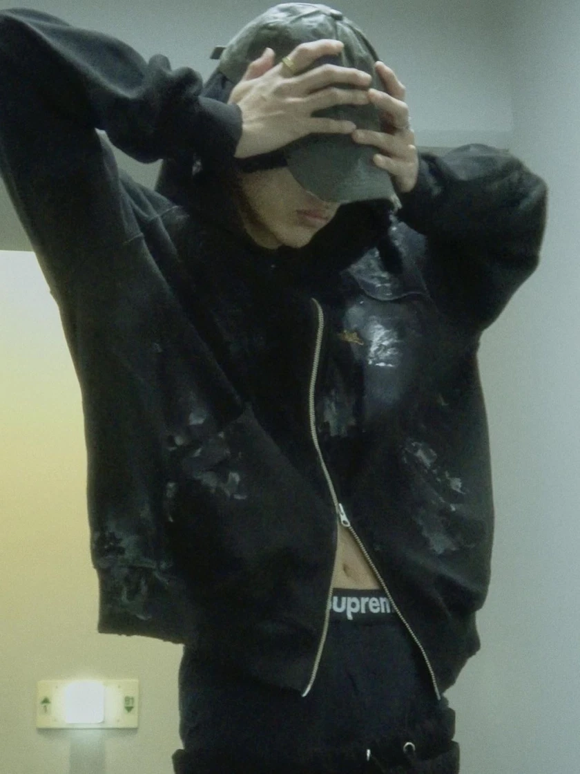 선데이오프클럽 지저스크라이스트 투웨이 집 더티 후드 블랙 | Sundayoffclub | KREAM Sundayoffclub Jesuschrist 2way Zip Dirty... 