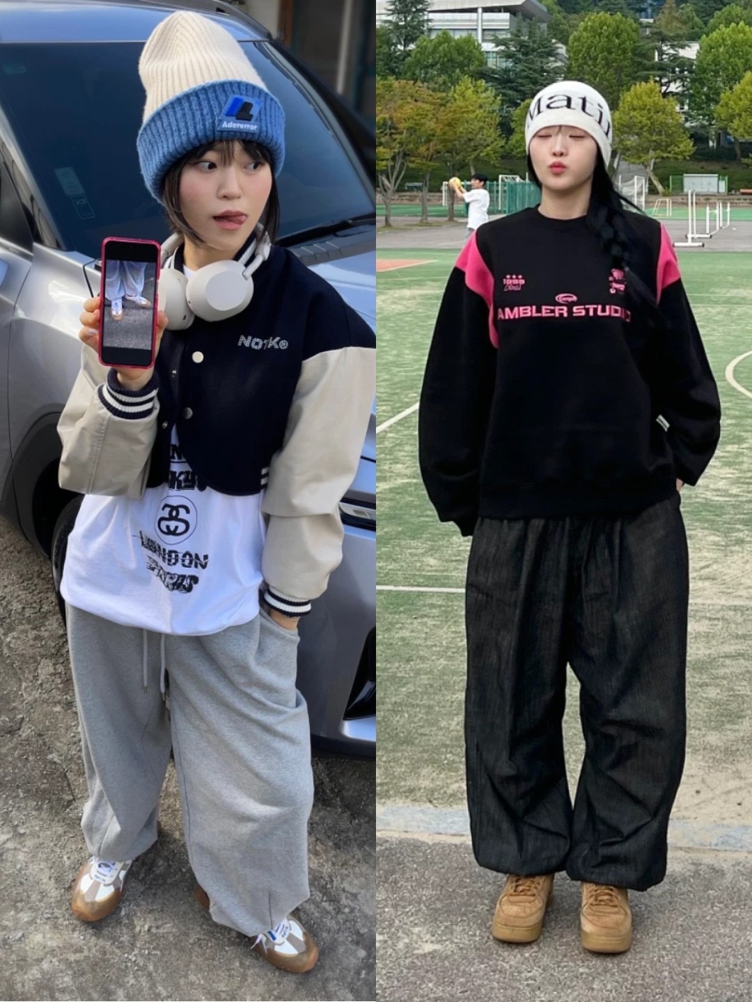 Ader Error x Zara Beanie Cream, Stussy World Tour T-Shirt White 2023 착용 스타일 - 2