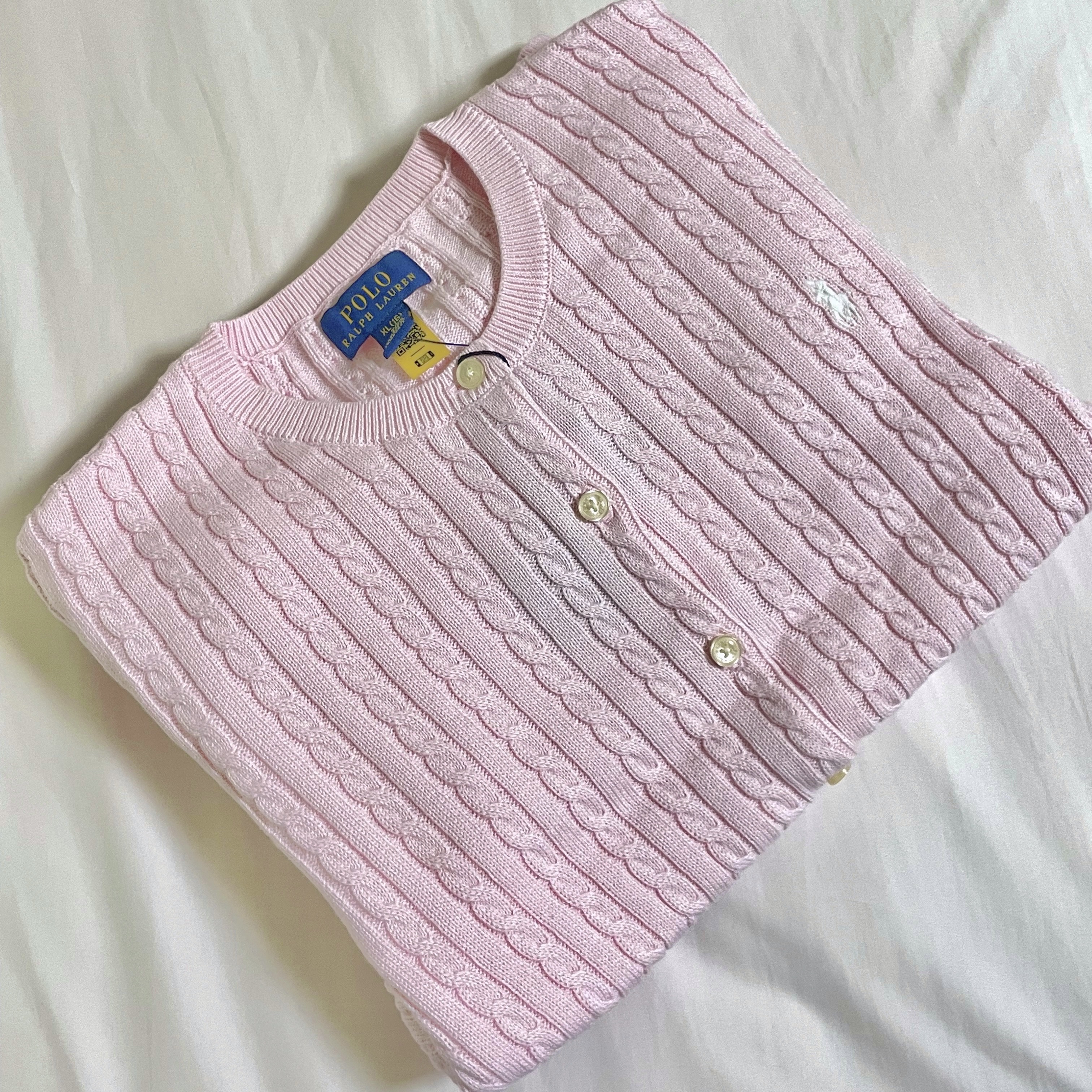 [30% 적립] Polo Ralph Lauren Children Mini Cable Cotton Cardigan Pink 착용 스타일