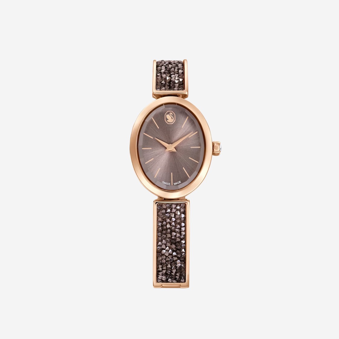 (W) Swarovski Crystal Rock Oval Watch Black Rose Gold 상세 이미지 1