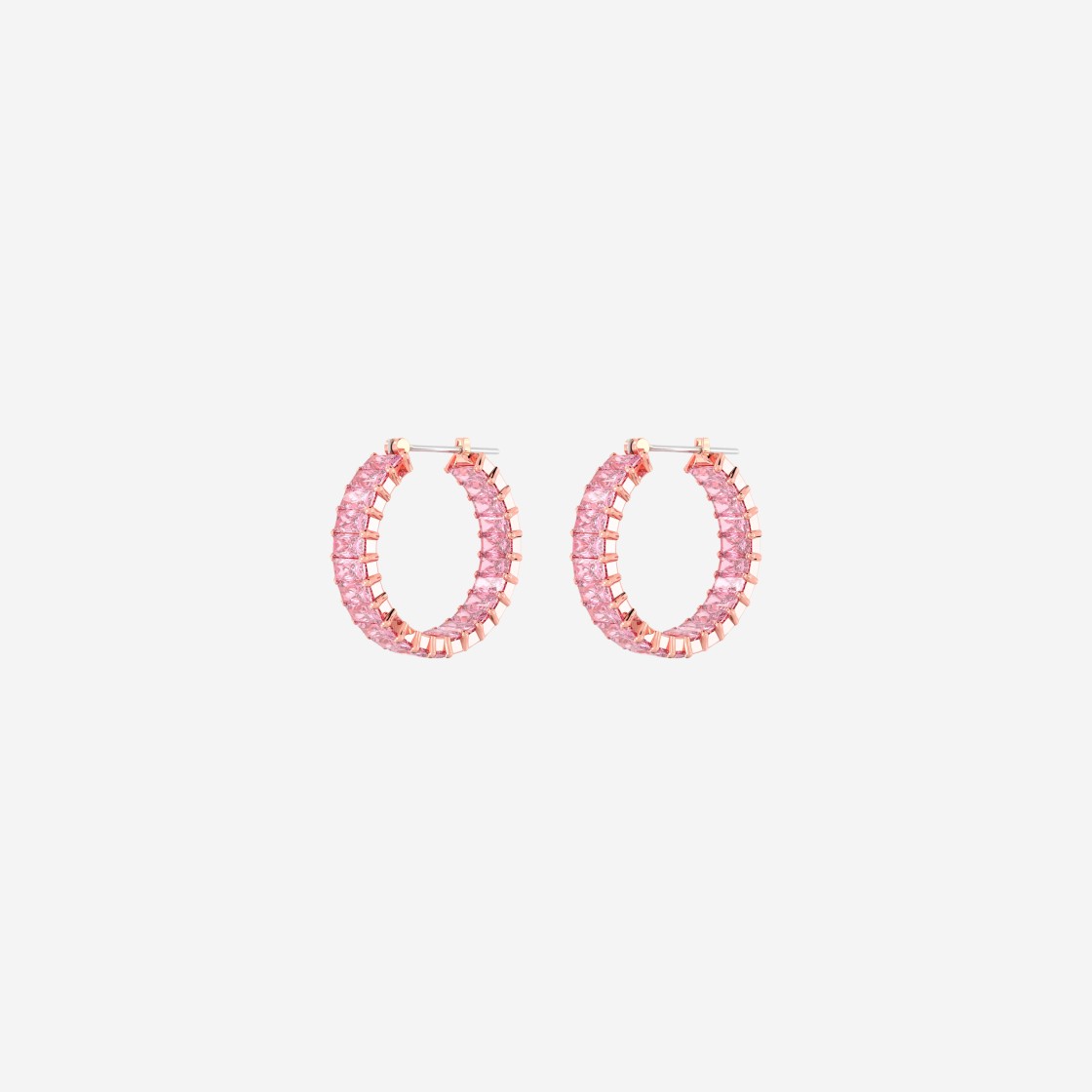 (W) Swarovski Matrix Hoop Earrings Pink Rose Gold Plated 상세 이미지 1