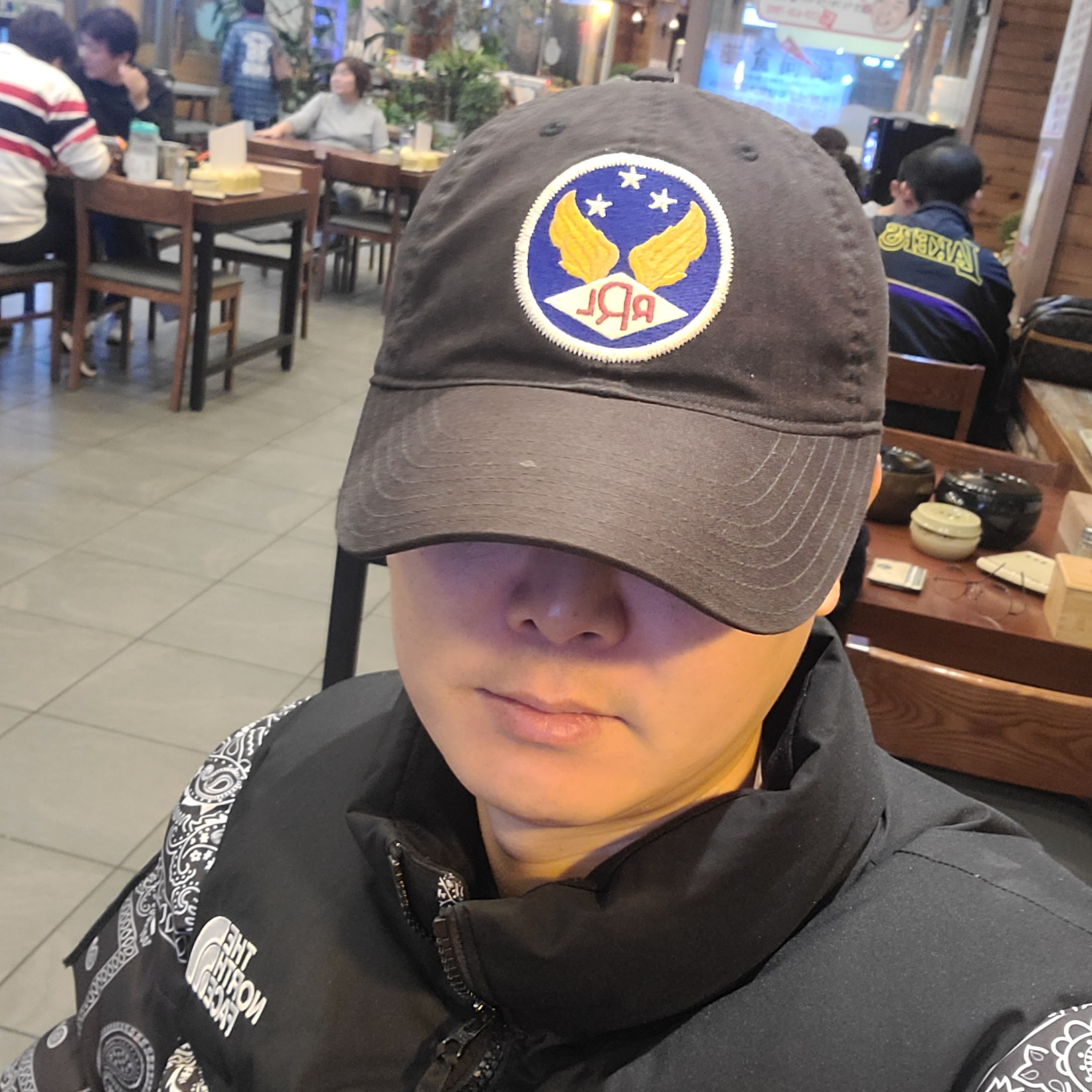 Double RL Garment Dyeing Twill Ball Cap Black 착용 스타일