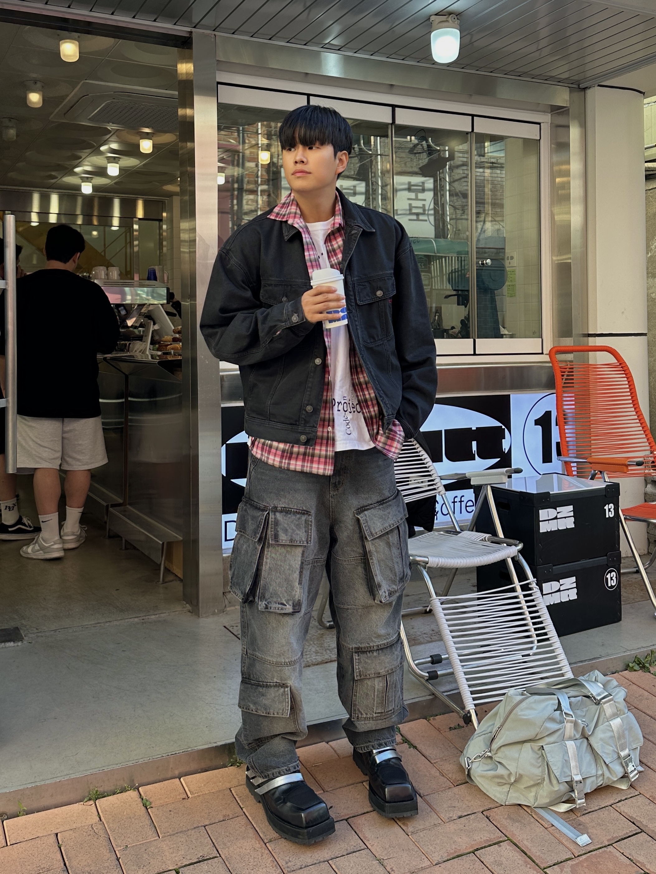 Nonnod Flexible String Check Shirts Pink, Diesel D-Barcy Trucker Jacket Black Dark Grey 착용 스타일 - 1
