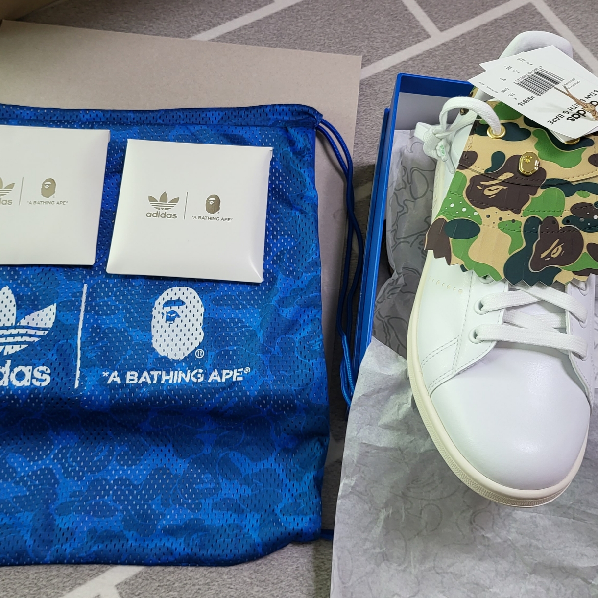 Adidas x BAPE Stan Smith Golf Cloud White Green 착용 스타일 - 3