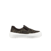 (Kids) Fendi FF Fabric Slip-On Sneakers Brown