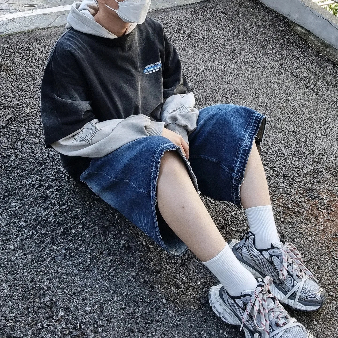 Nonnod Grandprix T-shirt Washed Black, Project G/R Furious Logo Applique Zip Hoodie Grey - 10 Corso Como Exclusive 착용 스타일 - 2