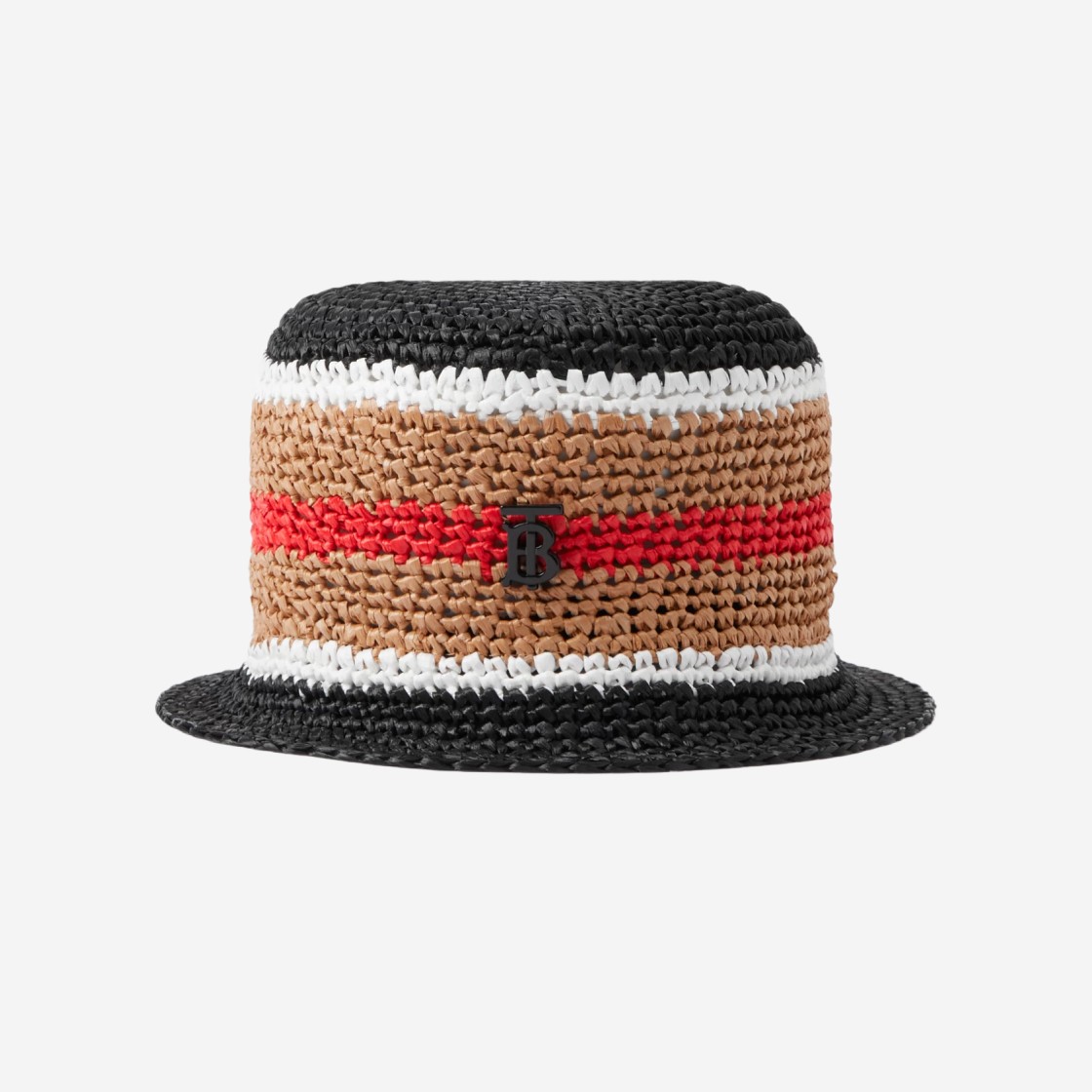 Burberry Monogram Motif Striped Raffia-Effect Bucket Hat Archive Beige 상세 이미지 1