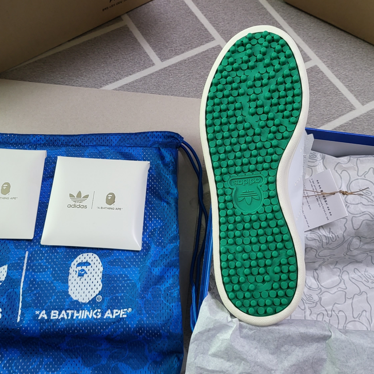 Adidas x BAPE Stan Smith Golf Cloud White Green 착용 스타일 - 4