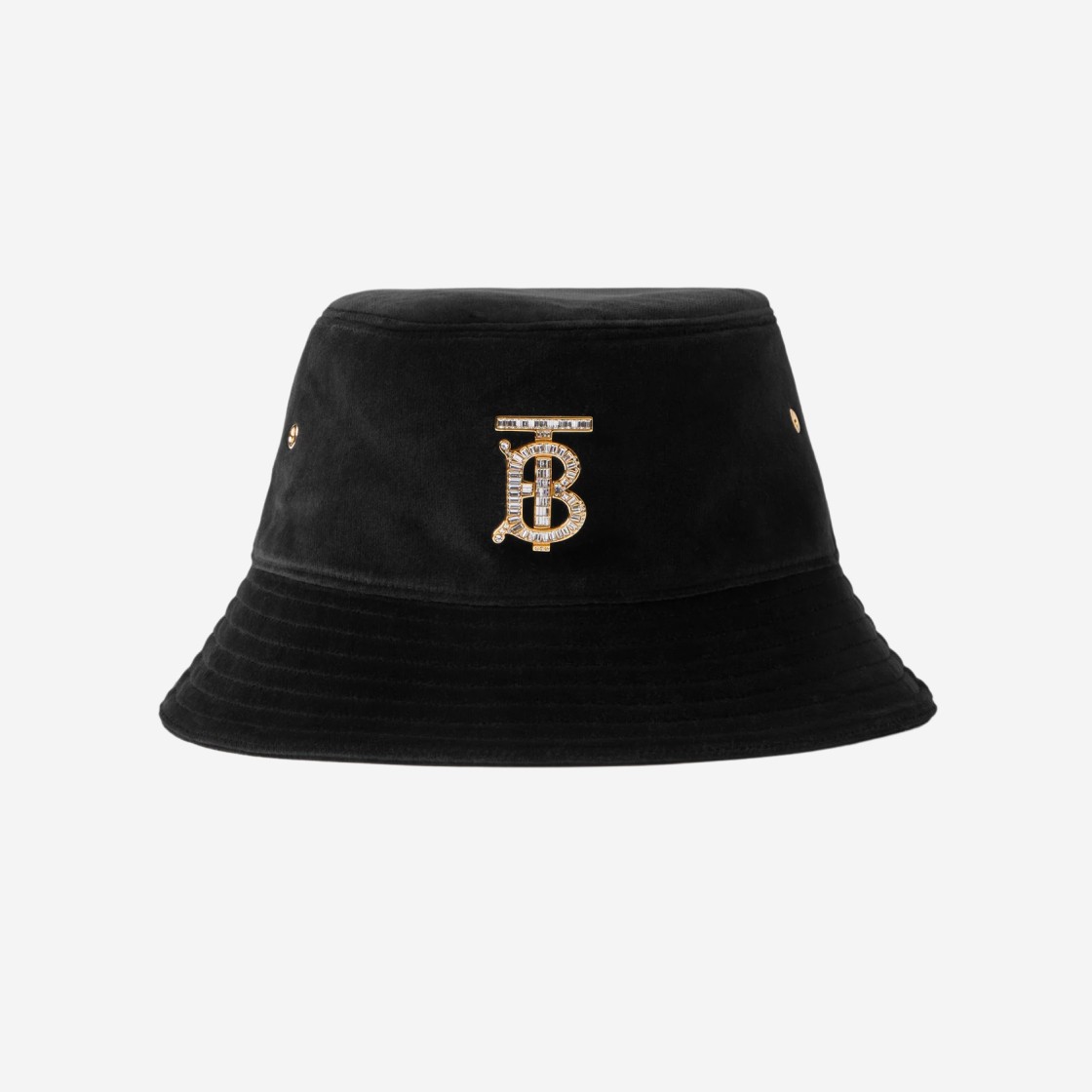 Burberry Crystal Monogram Motif Velvet Bucket Hat Black 상세 이미지 1