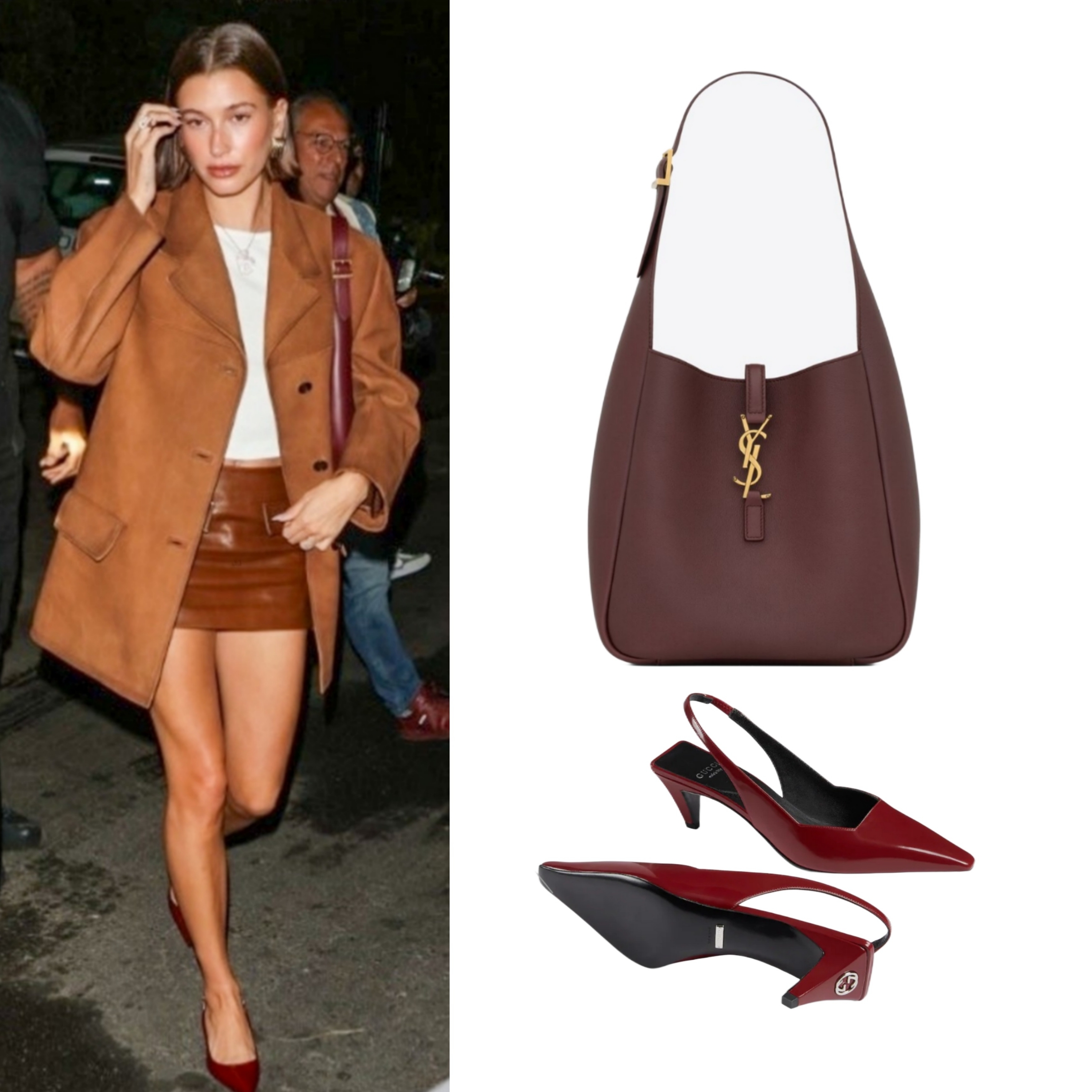 Saint Laurent Small Le 5 A 7 Supple Shoulder Bag Rouge Legion 착용 스타일