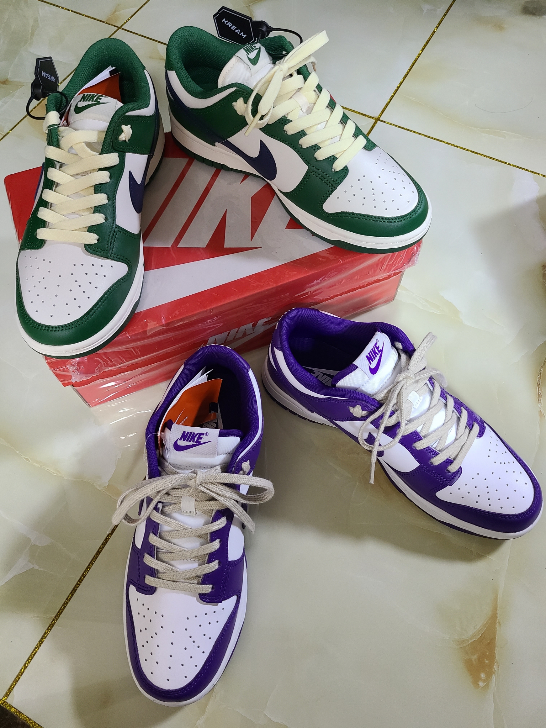 (W) Nike Dunk Low Gorge Green, Jordan Stadium 90 White Clover 착용 스타일 - 3