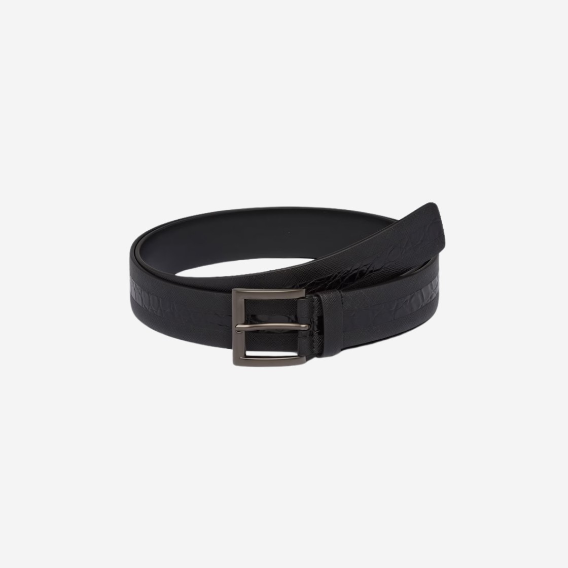 Prada Saffiano Crocodile Leather Belt Black 상세 이미지 1