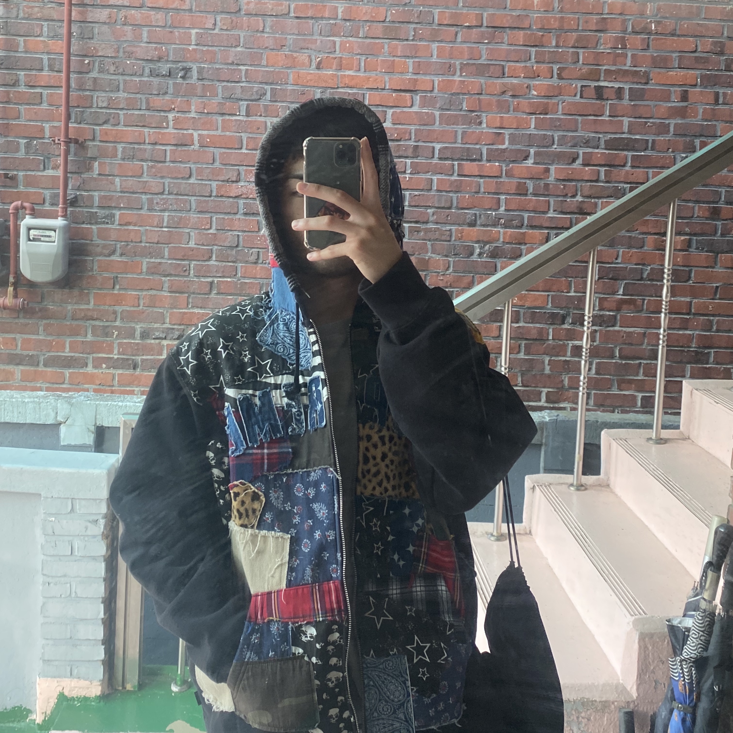Supreme Patchwork Zip Up Hooded Sweatshirt Black - 22FW 착용 스타일