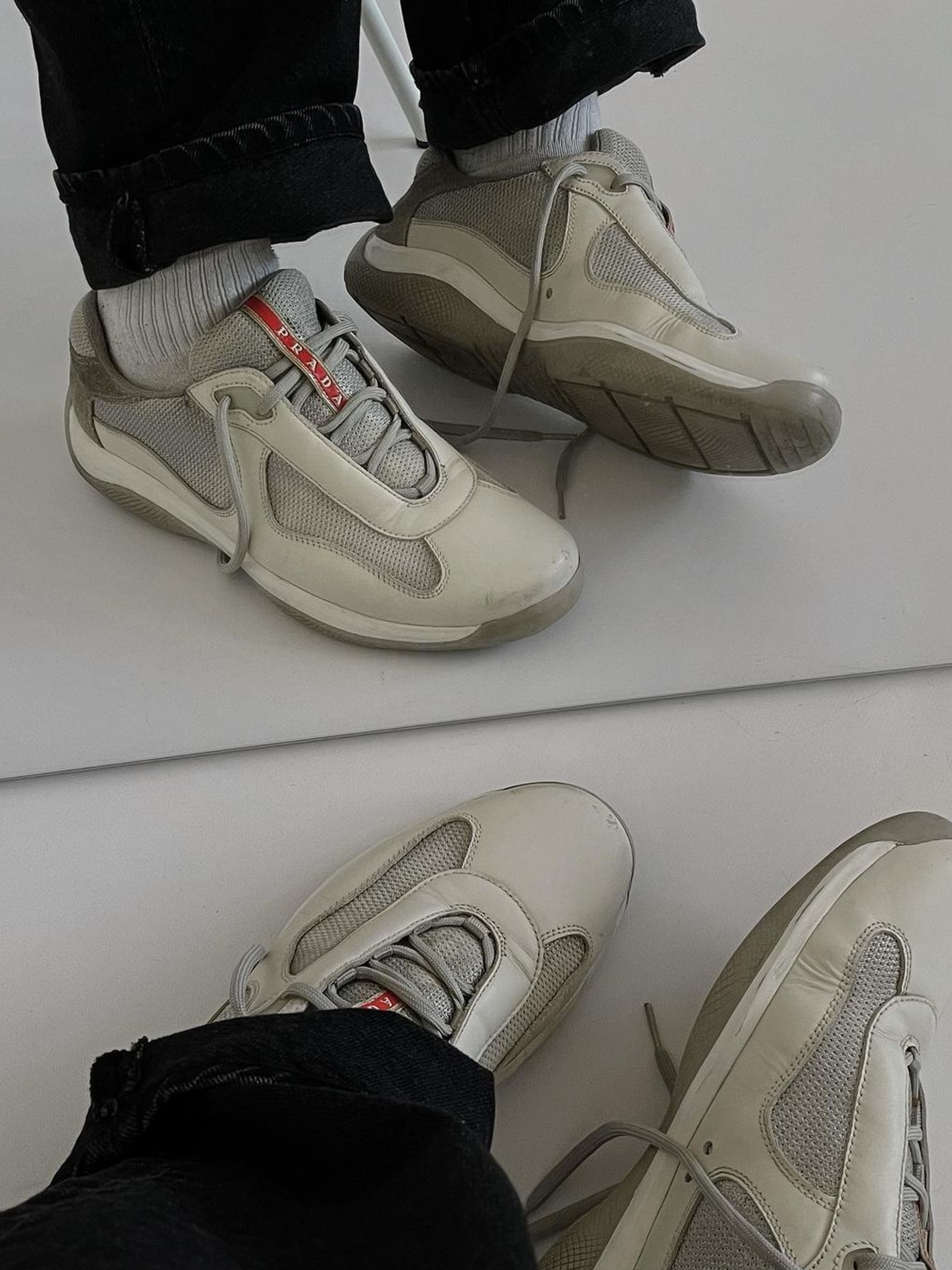 Prada America’s Cup Original Sneakers White, Prada America's Cup Sneakers White 착용 스타일 - 2