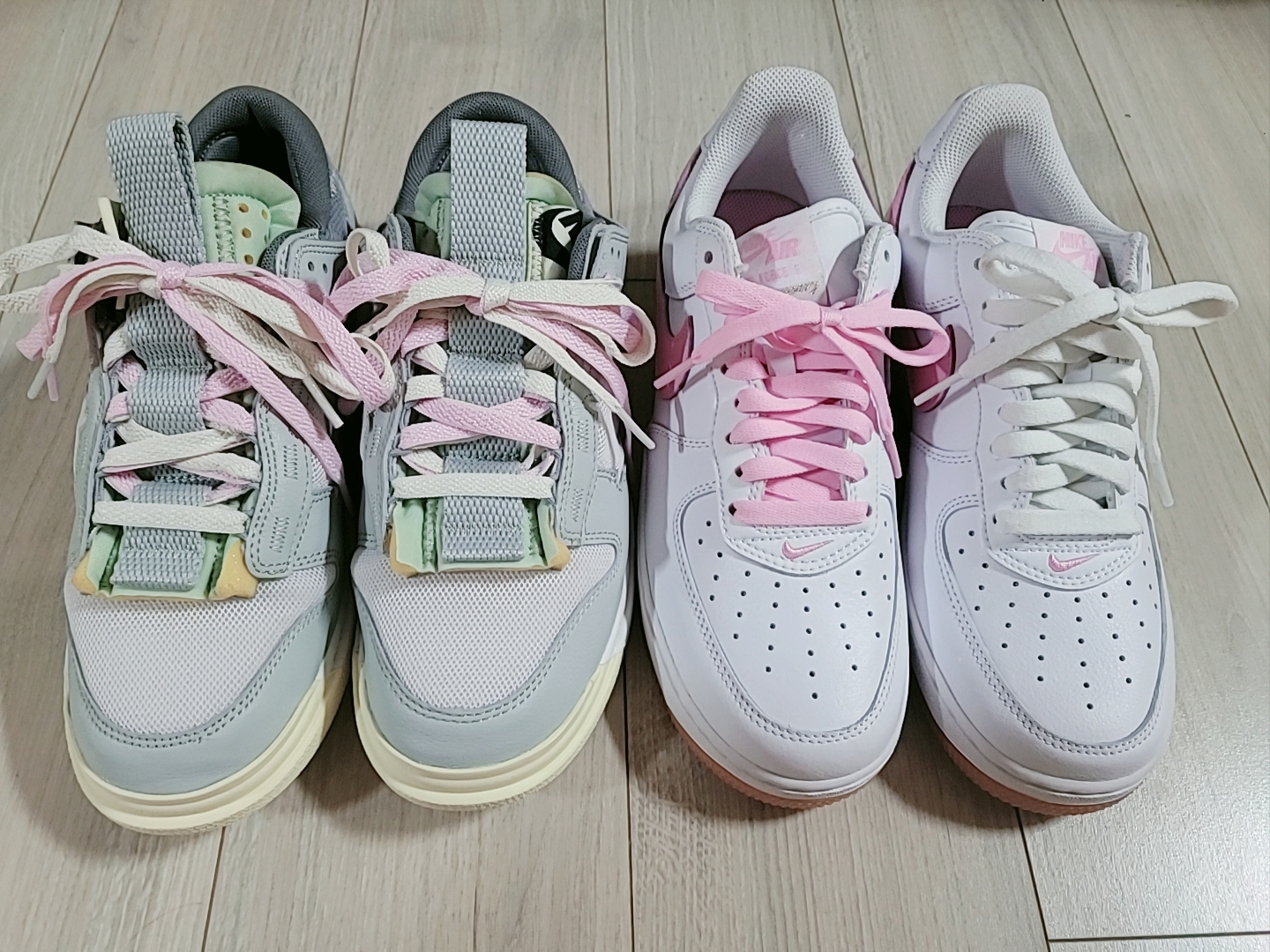 Nike Air Force 1 Low Retro Color of the Month White Pink, Nike Air Dunk Jumbo Sail Mint Foam 착용 스타일