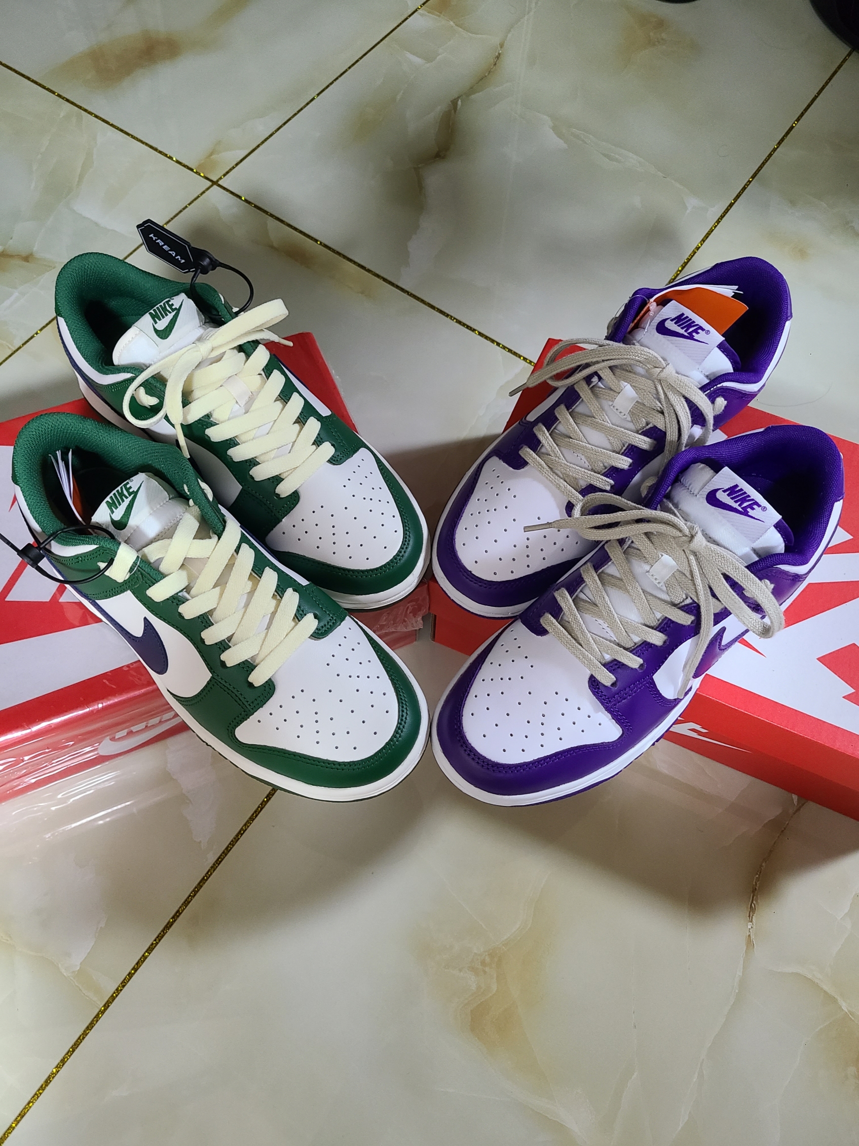 (W) Nike Dunk Low Gorge Green, Jordan Stadium 90 White Clover 착용 스타일 - 4