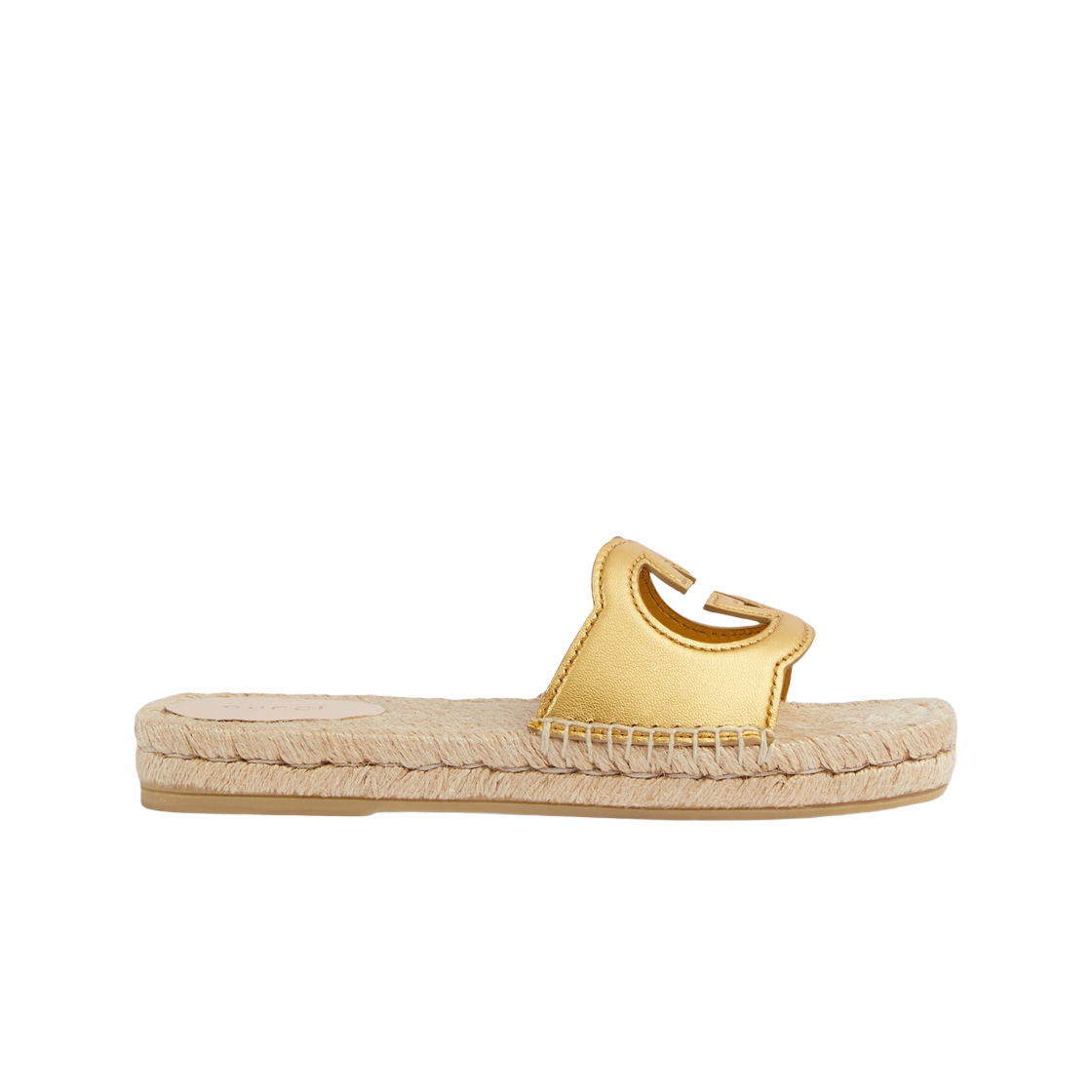 725830-0MW00-8016 (W) Gucci Interlocking G Cut-Out Slide Sandals Metallic Gold Leather