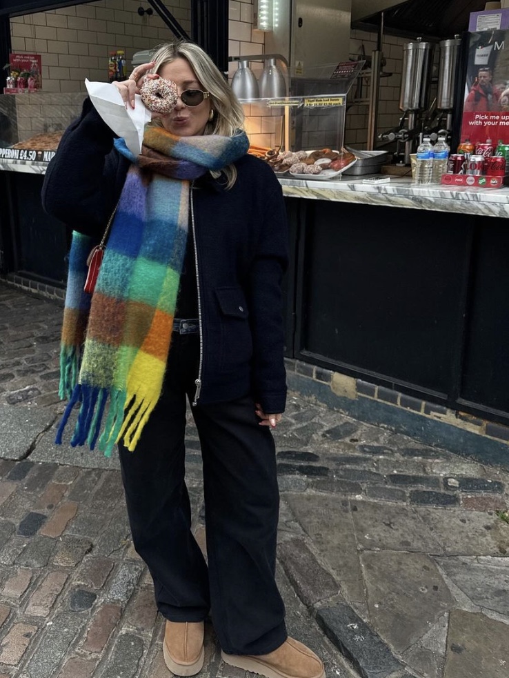 Acne Studios Mohair Check Muffler Fuchsia Pink Yellow Blue, Acne Studios Multi Check Muffler Blue Orange Green 착용 스타일