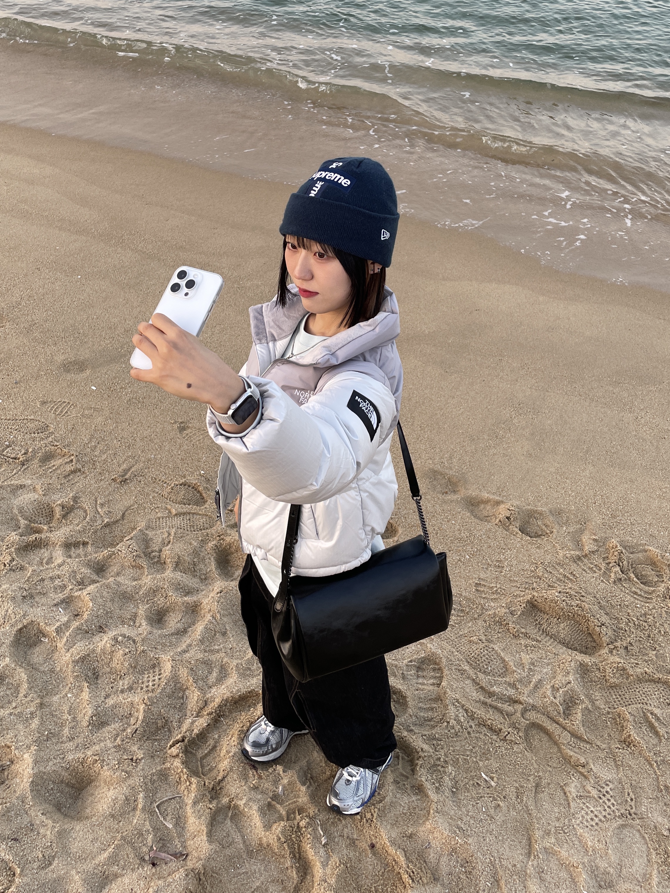 Supreme New Era Cross Box Logo Beanie Navy - 20FW, (W) The North Face White Label Novelty Nuptse Down Jacket Ice Gray 착용 스타일 - 1