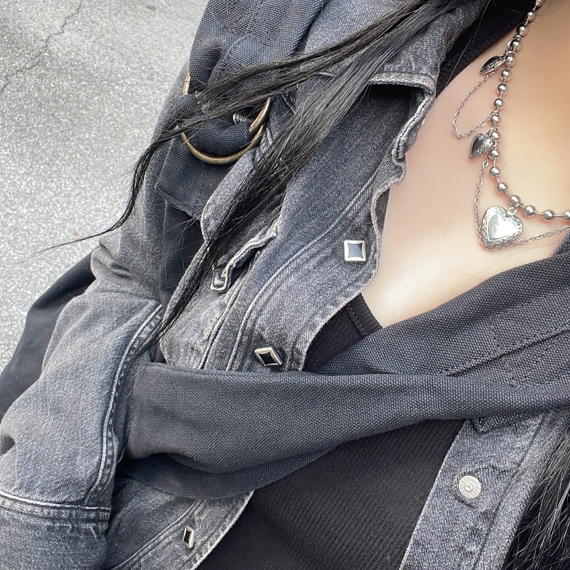 Kapital 8 oz. Denim Western Gemstone Long Sleeve Shirt Black, Undermycar Leachianus Multiple Tangles Double Logo Chain Down Blue - 23SS 착용 스타일 - 2