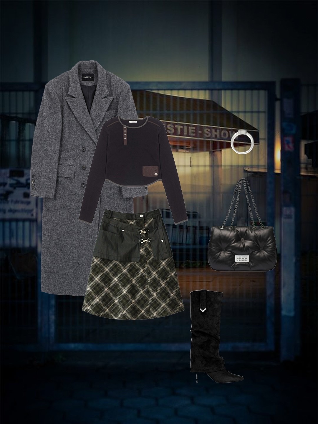 (W) Zara Buckled Biker Flat Ankle Boots Brown, (W) COS Spread-Collar Wool Cardigan Cream 착용 스타일 - 4