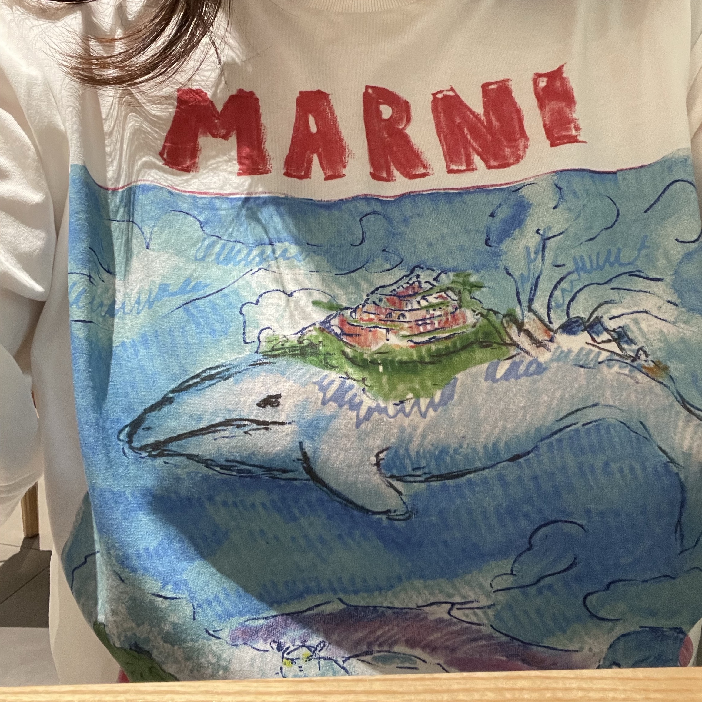 (W) Marni Logo Bio Cotton T-Shirt Lily White 착용 스타일
